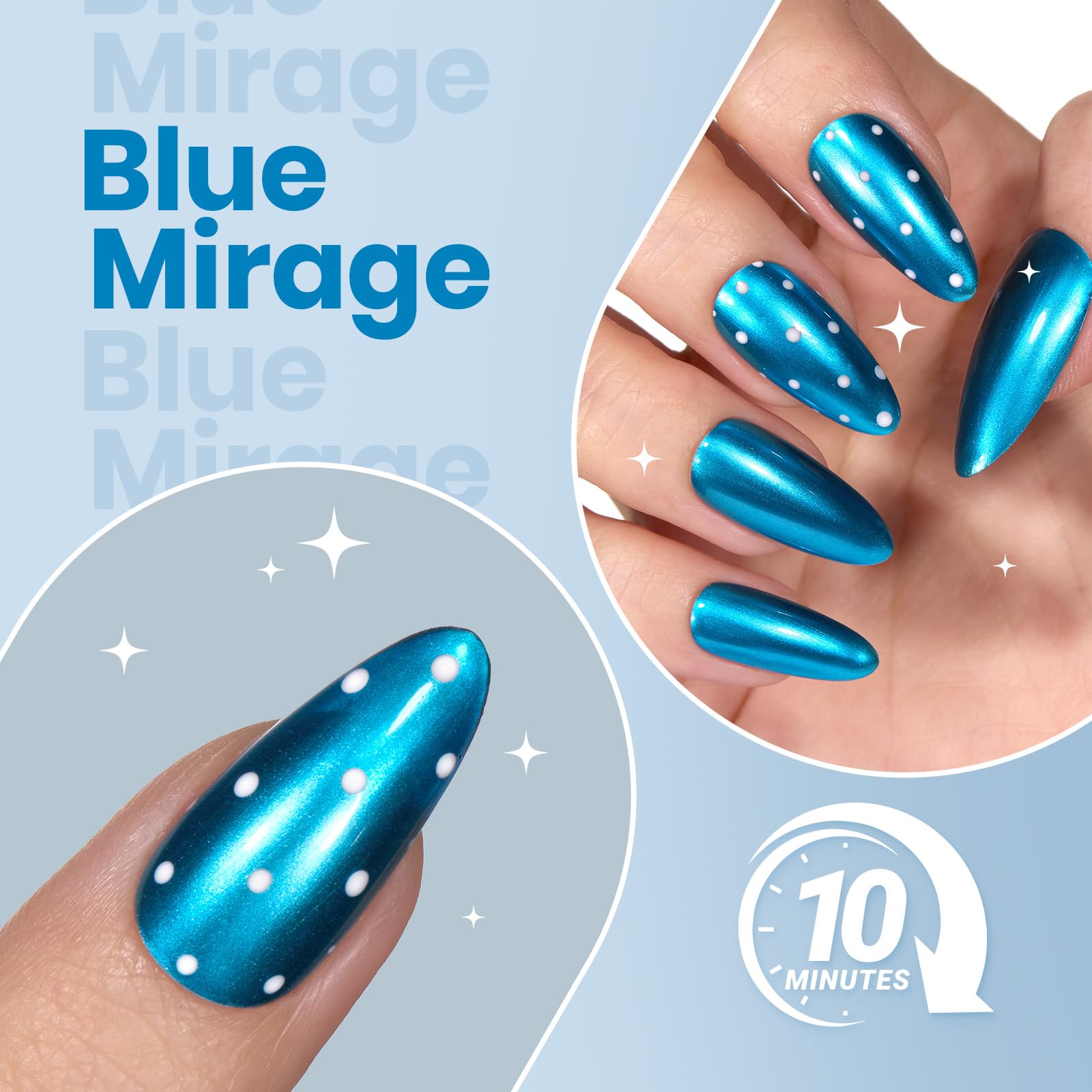 Beetles Metallic Blue Nail Polish - Blue Mirage Mirror Nail Polish Quick-Drying & High Gloss Nail Lacquer Metallic Effect