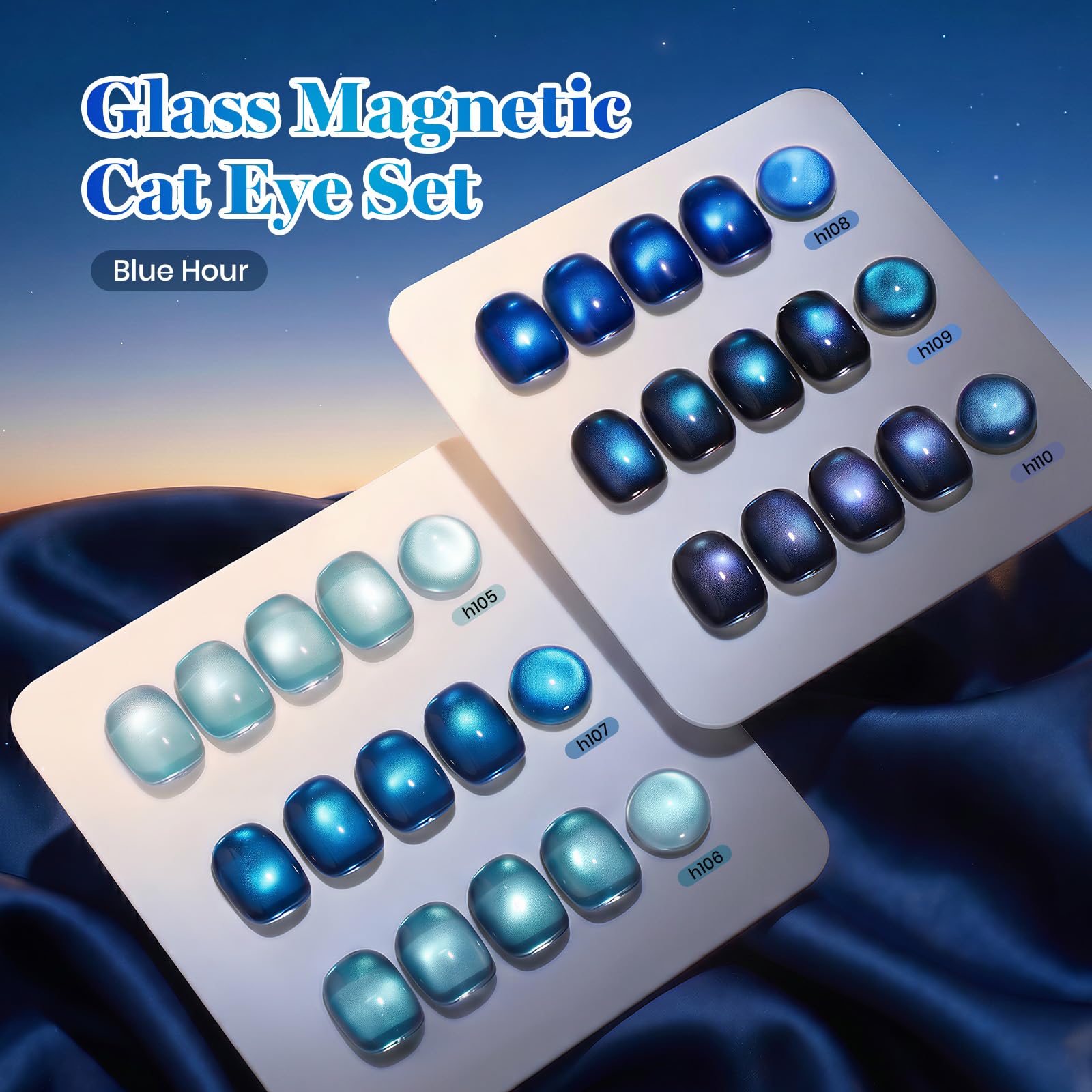 Beetles Blue Hour 6 Colors Cat Eye Gel Nail Polish Set 15ML Full Size Glass Cat Eye Magnetic Effect
