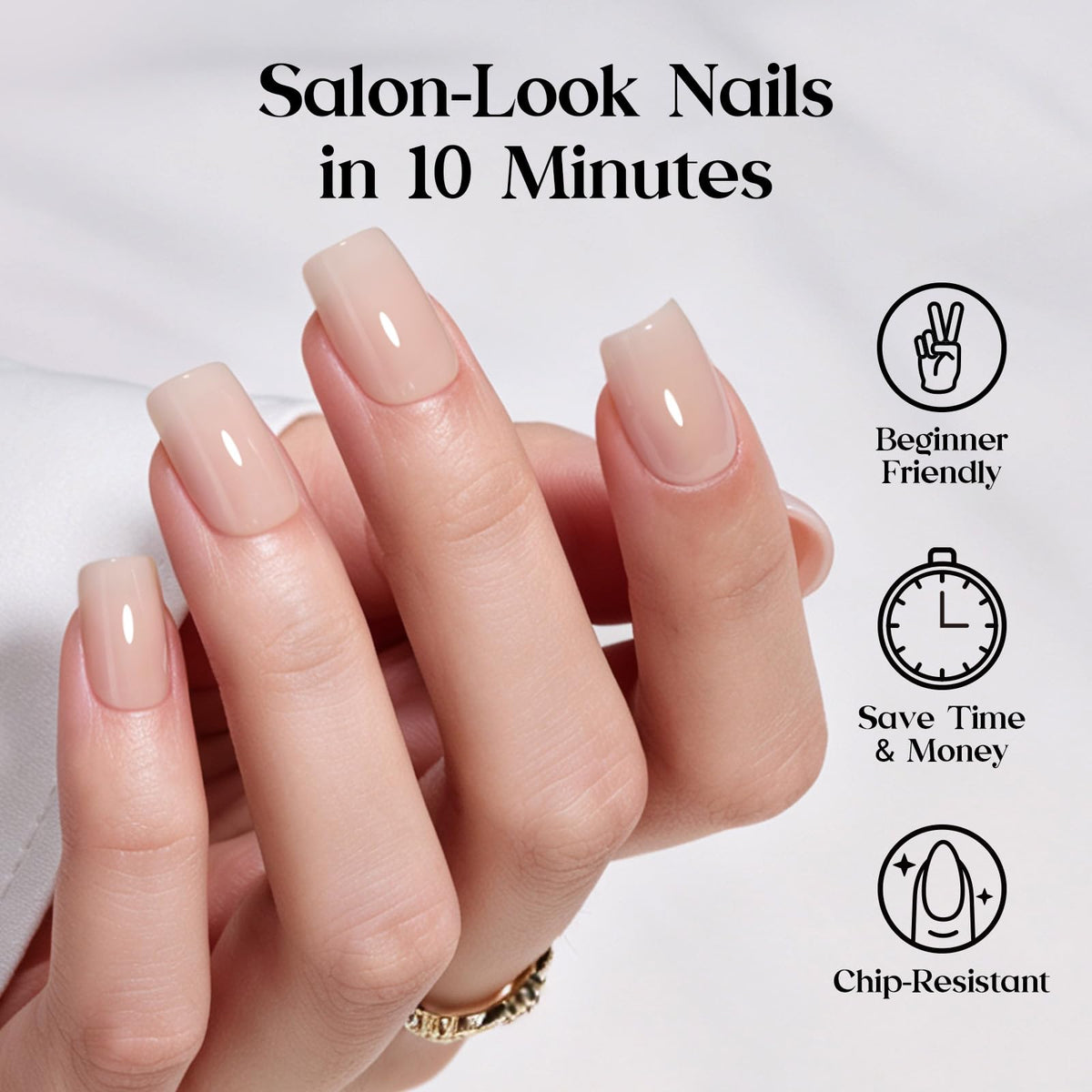 Beetles Short Squoval Press On Nails Pink Nude Press Nails Gel Painted
