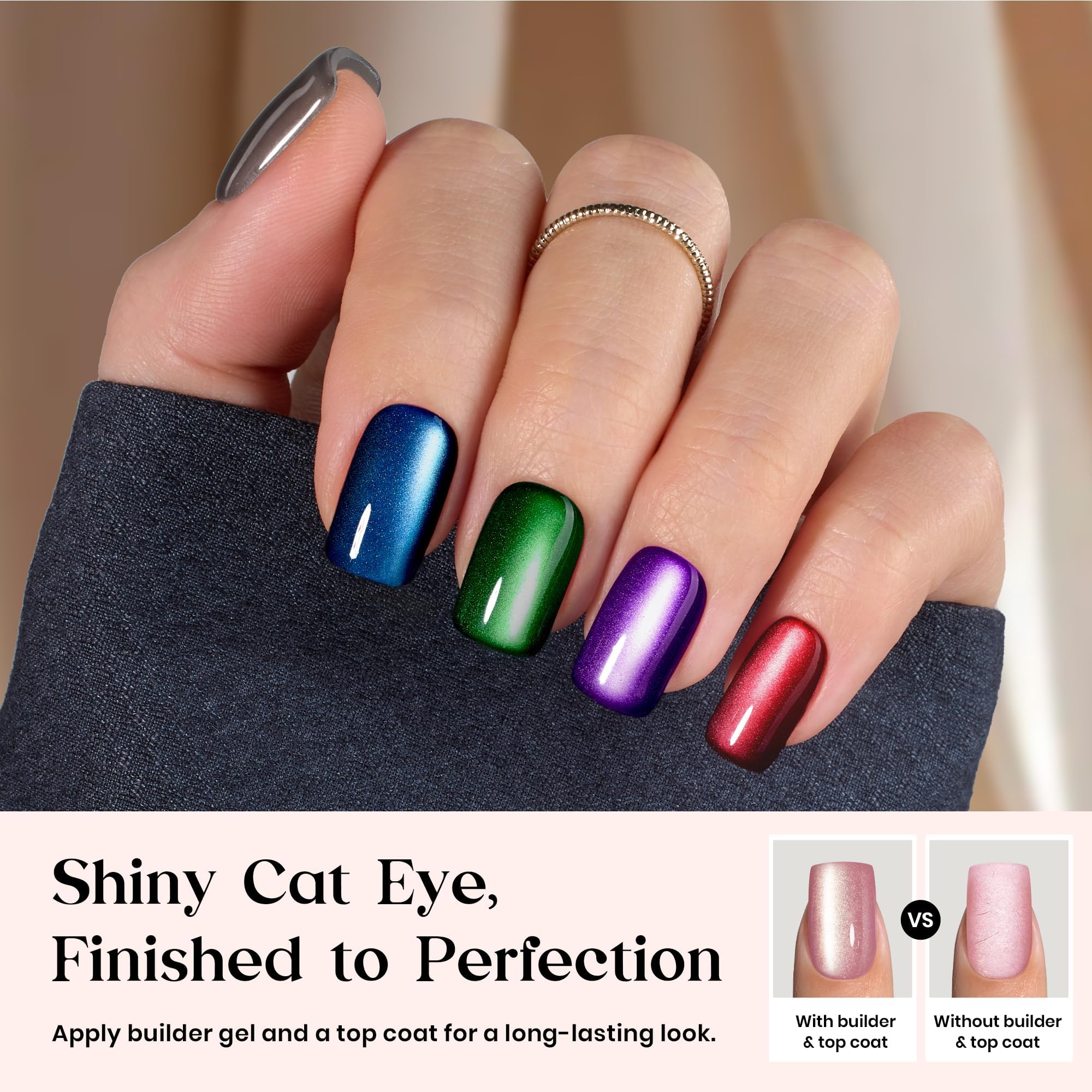 Beetles X Press Cat Eye Nails 7 Colors Short Square Press On Nails 16 Sizes 224 Pcs