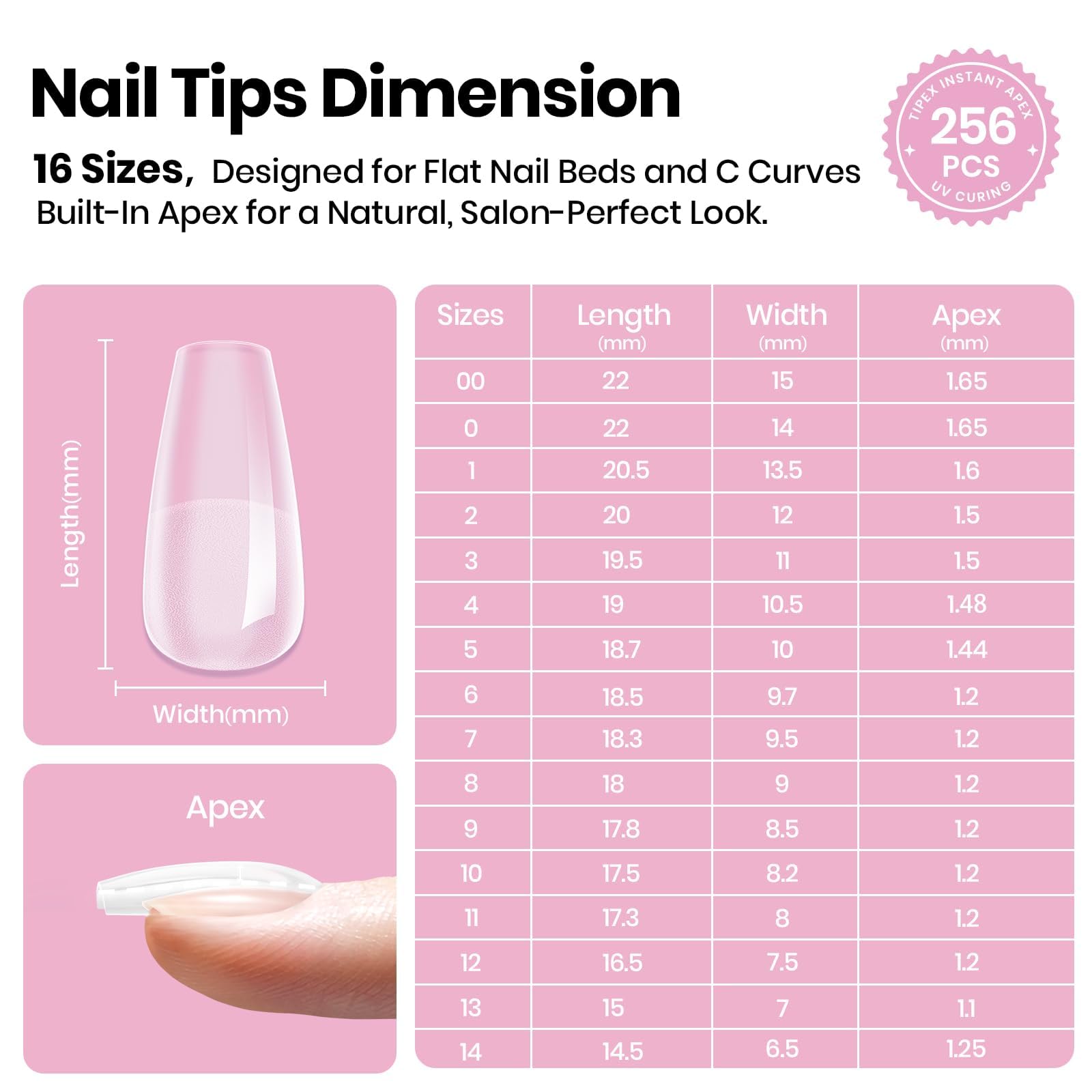 Beetles Tipex Lite Apex Nail Tips - Coffin Short 256pcs 16 Sizes