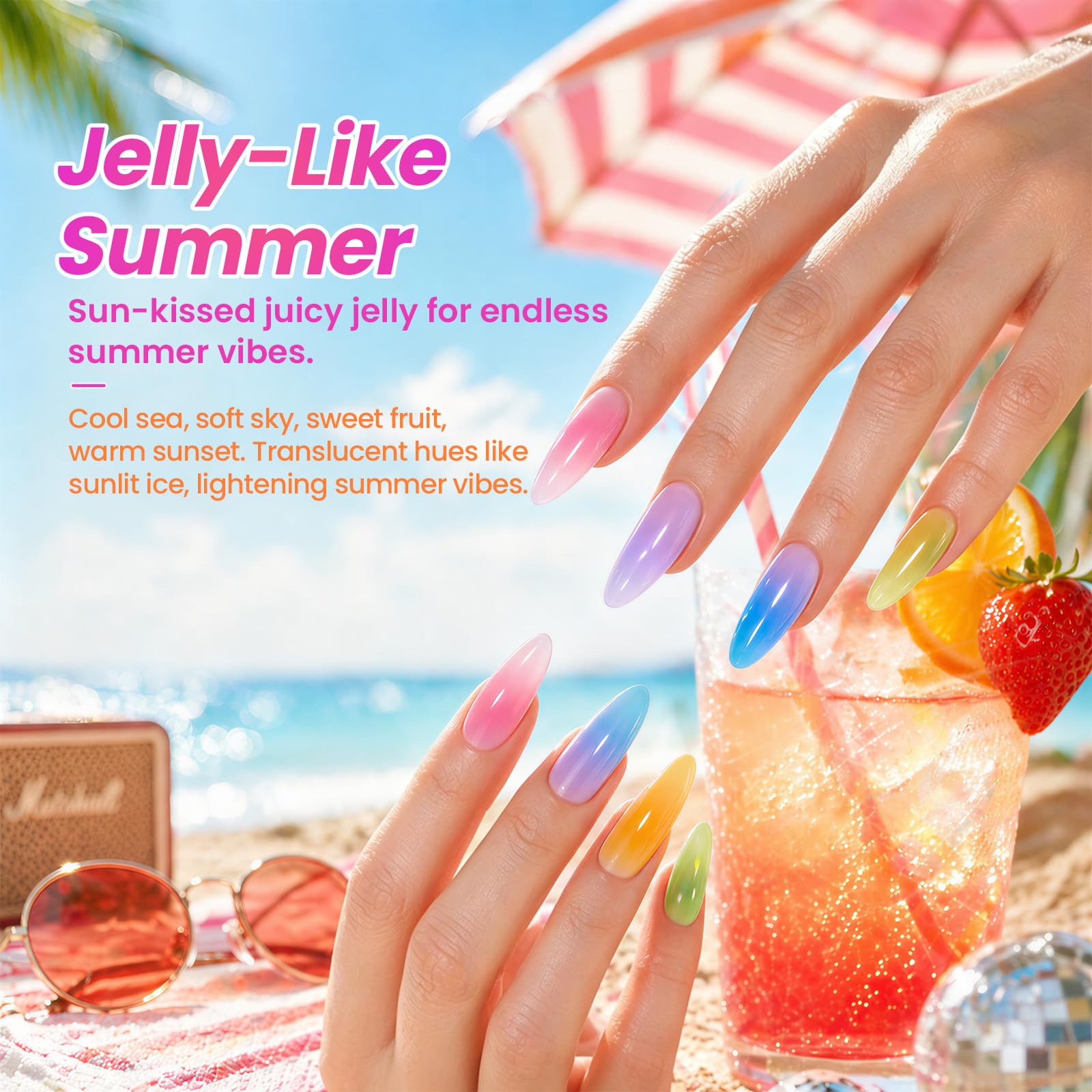 Beetles Neon Jelly-Like Summer 20 Colors Summer Gel Polsih Kit Nail Art