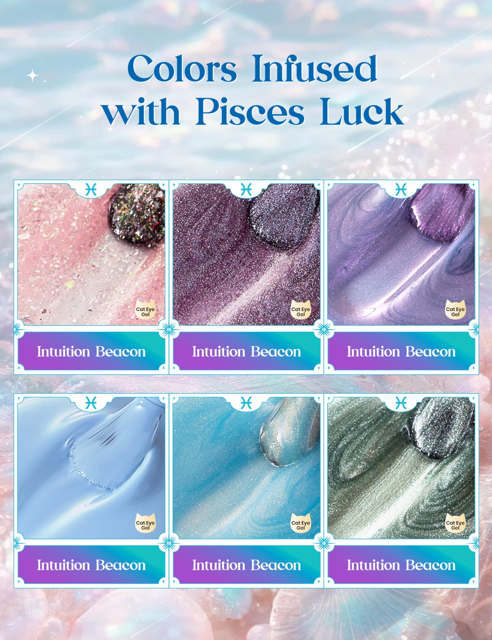 Beetles Lucky Box Pisces Sign Gel Nail Polish Kit - 6 Colors Zodiac Inspired Nail Art Set for Dreamy & Romantic Souls