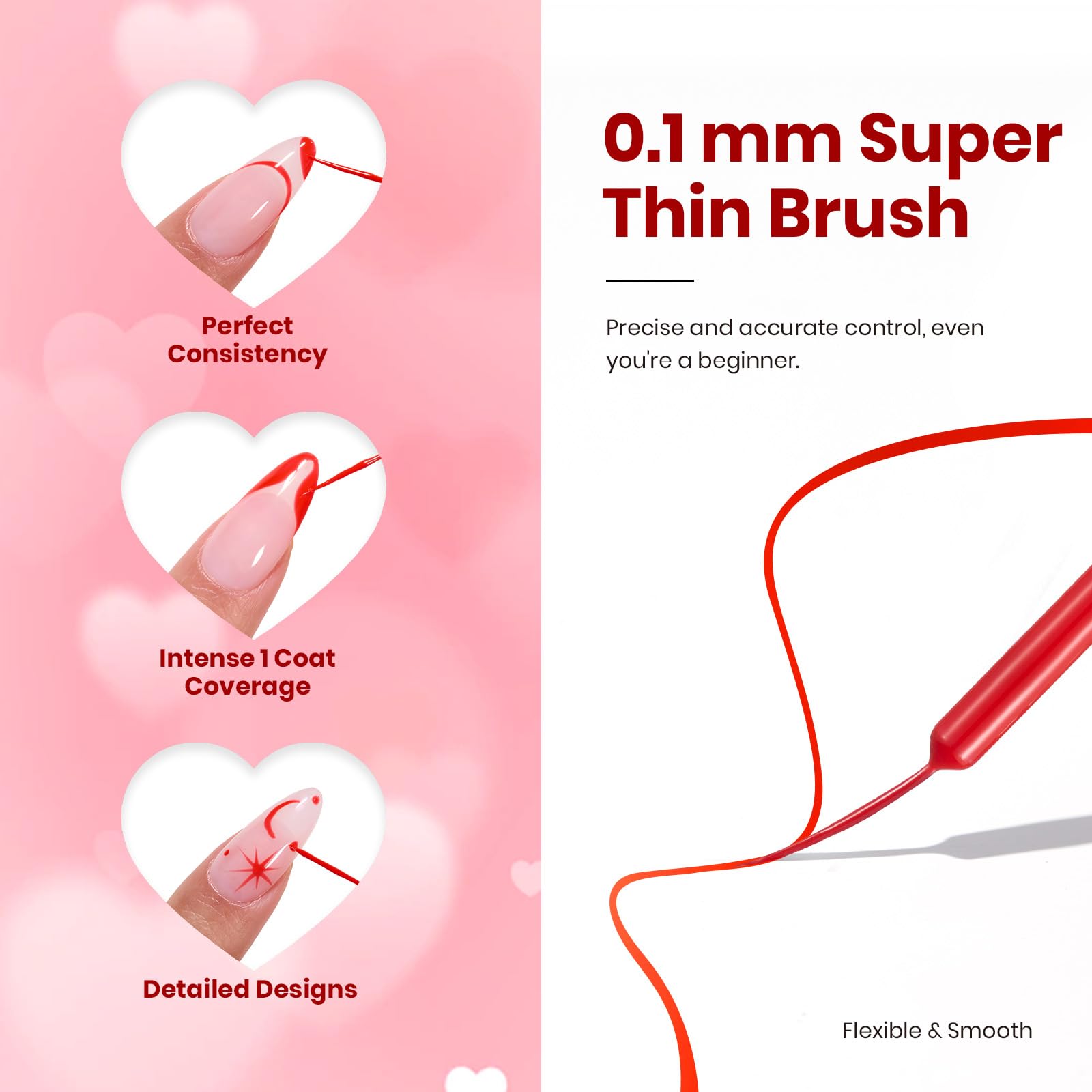 Beetles Valentine Nails Must-Have - 7ml Red Gel Liner Polish for French Tip Swirl Nail Art