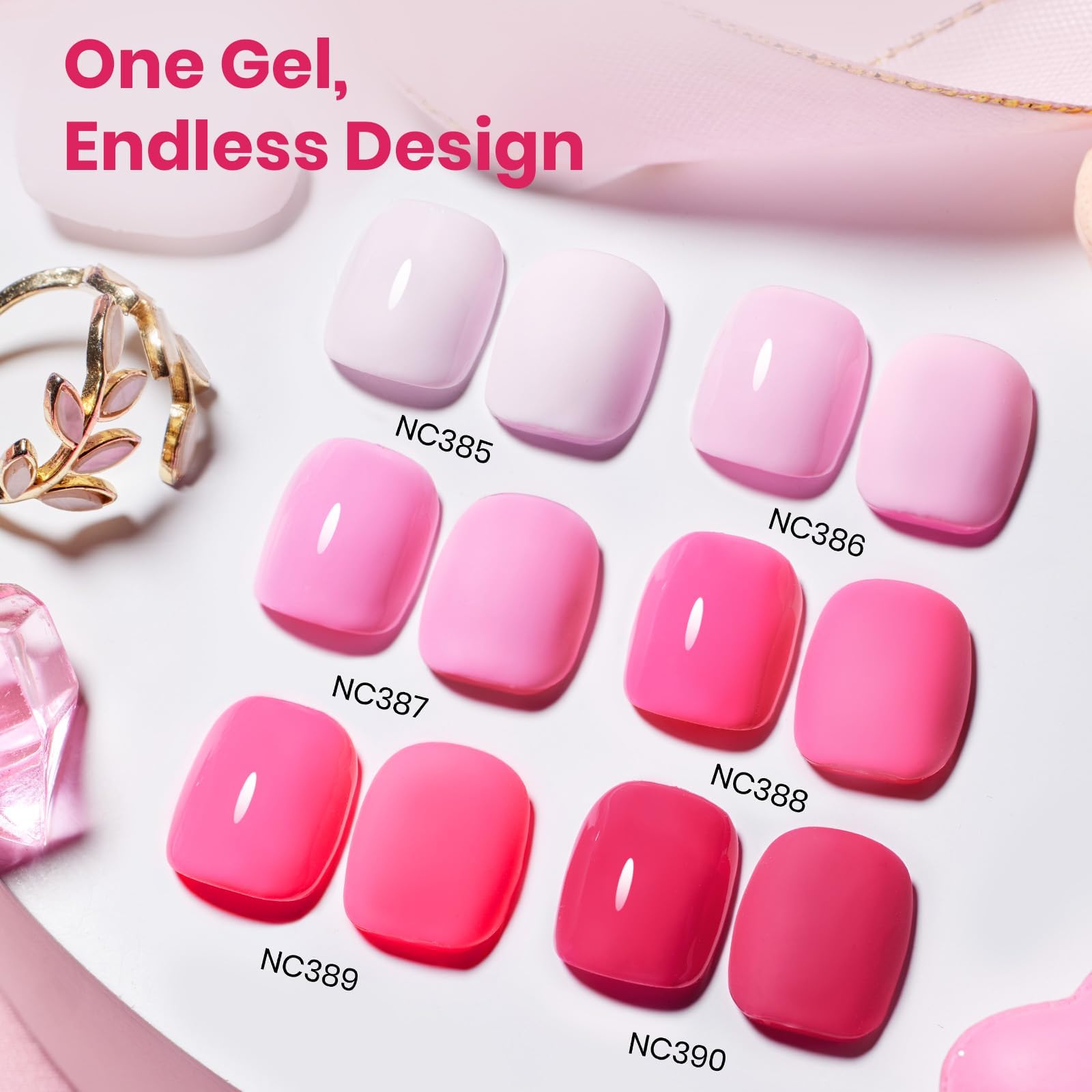 Beetles Pink Gel Polish Set - Spring Nails Pinks Escape 15ML, 6 Colors Hema Free Pink Gel Nail Polish Set