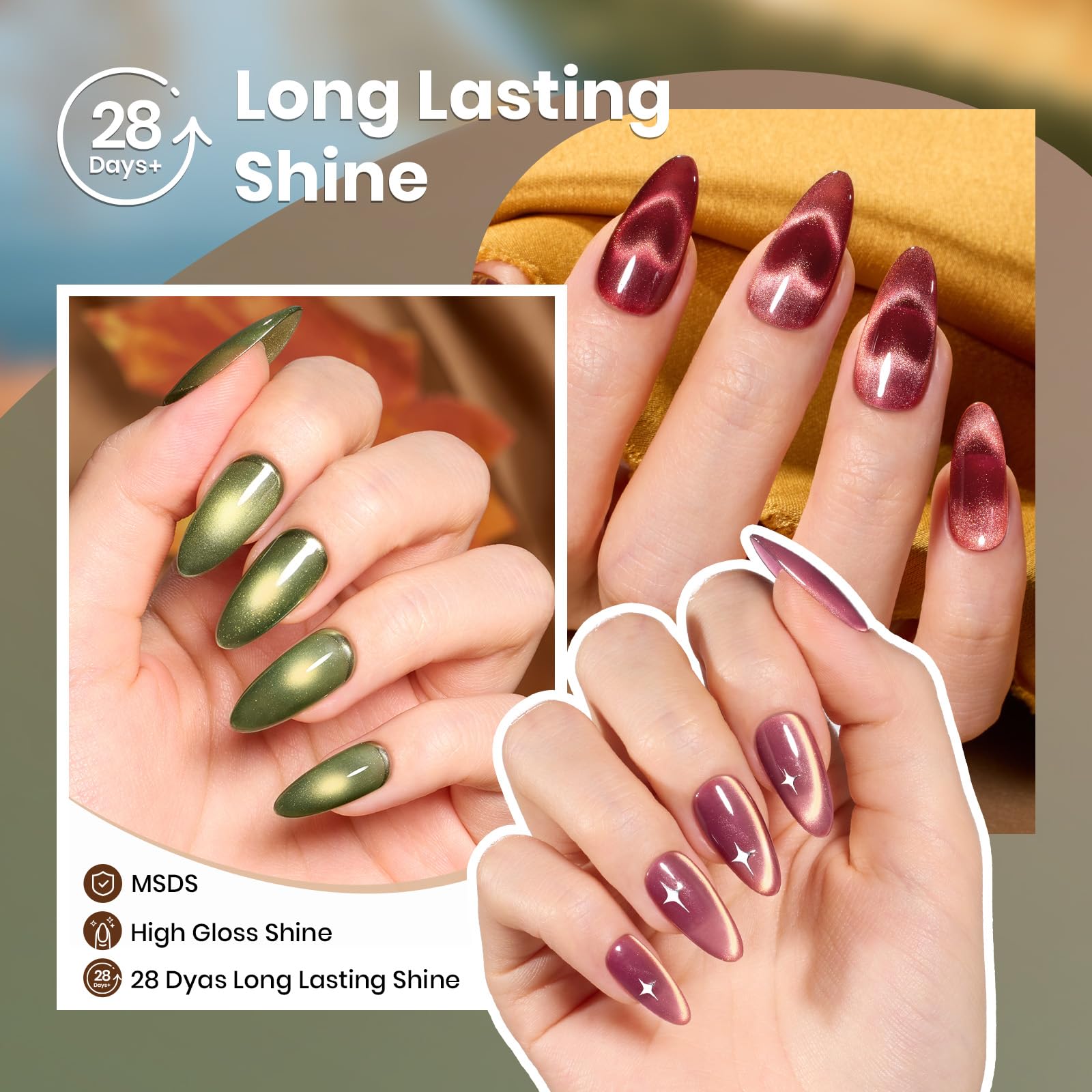 Golden Mirage Winter Nails - 6 Colors Cat Eye Glitter Magnetic