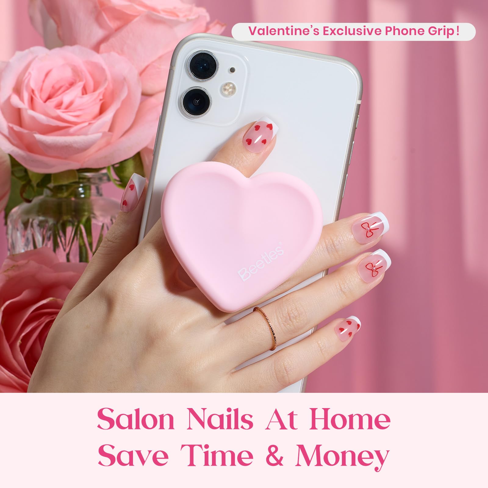 Beetles valentine nails Press On Nails Kit - 15Sizes 300Pcs Short Square French Tip Press On Nails