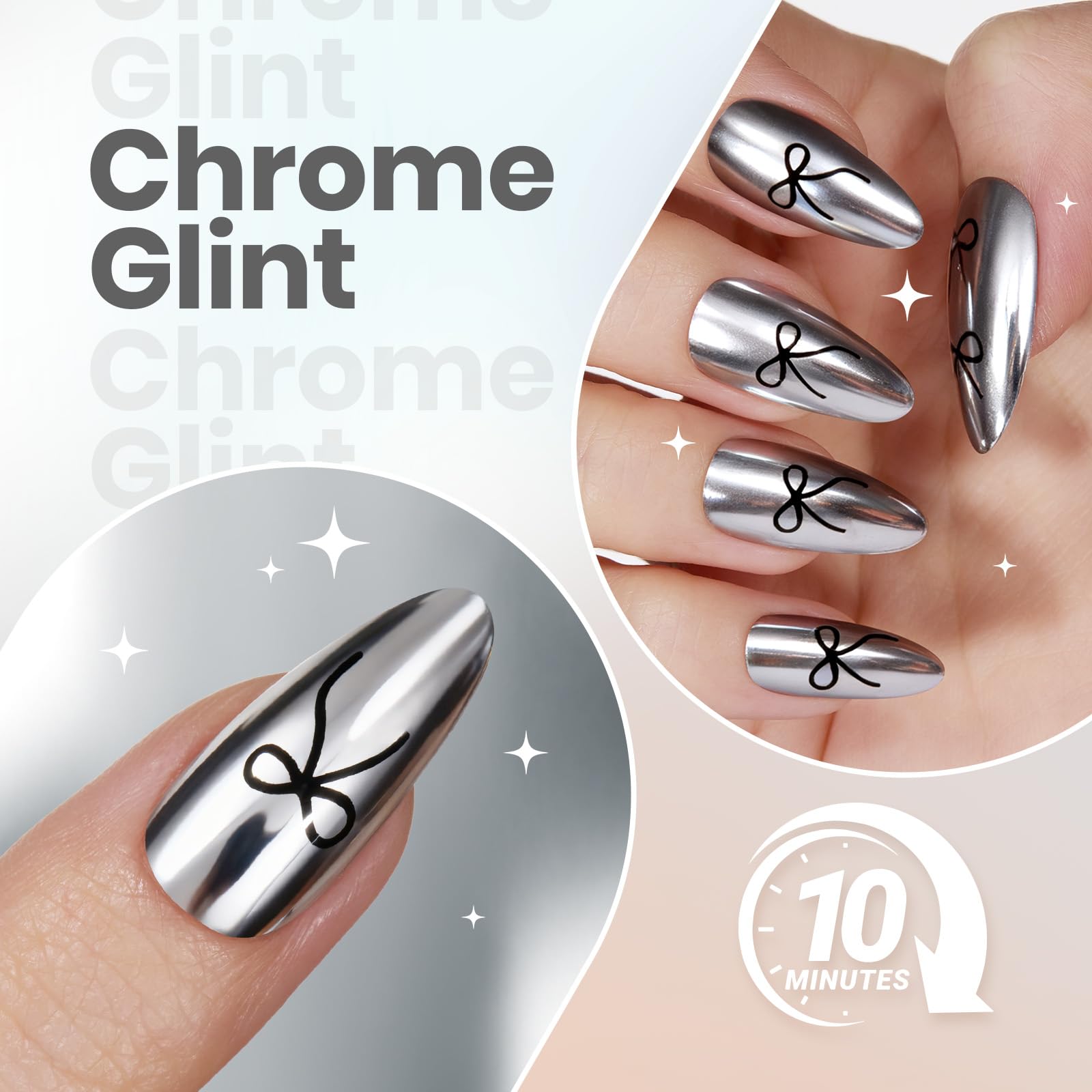 Beetles Silver Mirror Nail Polish - Chrome Glint 15ml Quick Dry Metallic Nail Polish Chrome Mirror Effect High Glossy