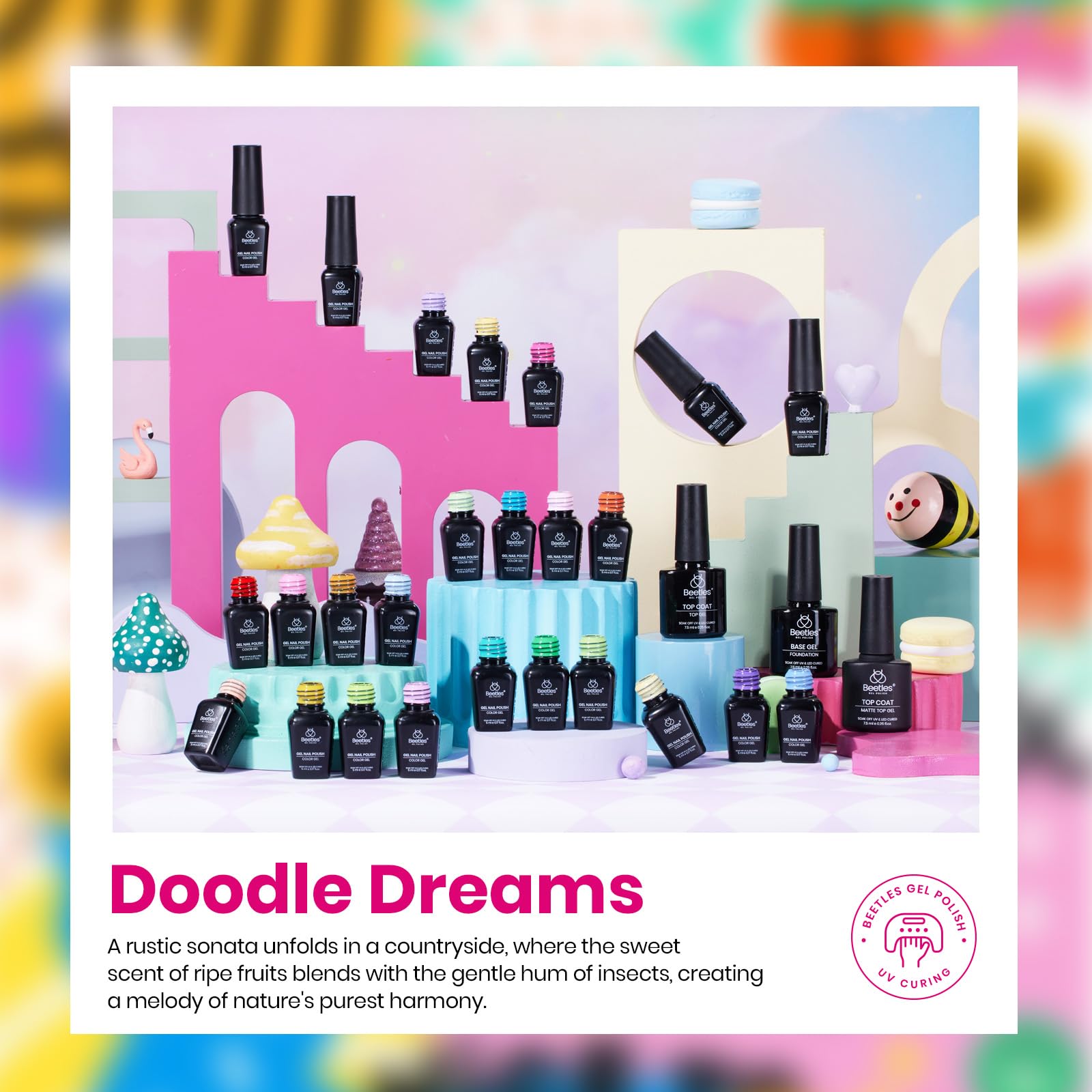 Doodle Dreams Pastel Gel - 25 Gel Colors Set with Top and Base Coat