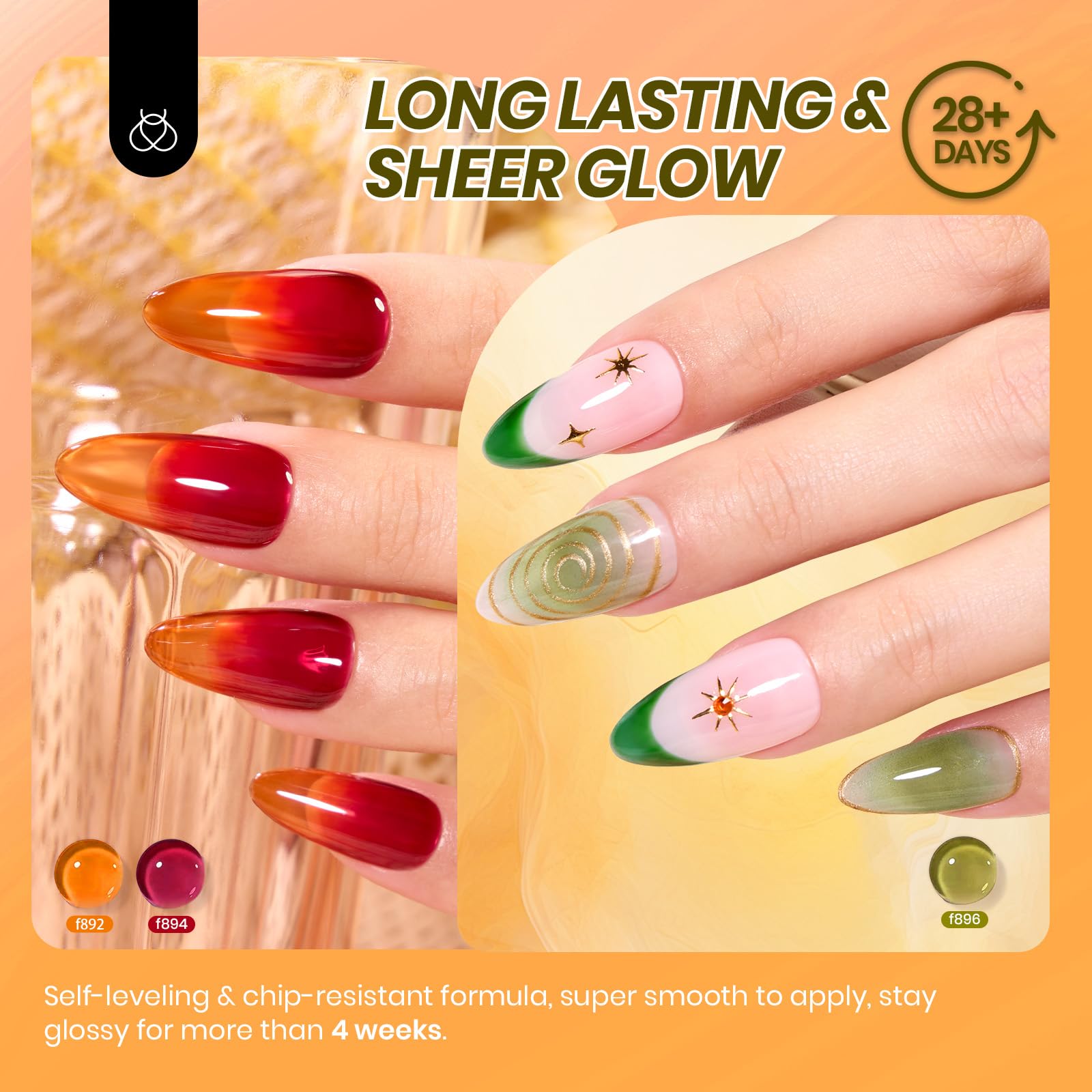 Long Lasting Sheer Glow - 6 Colors Gel Nail Polish Set