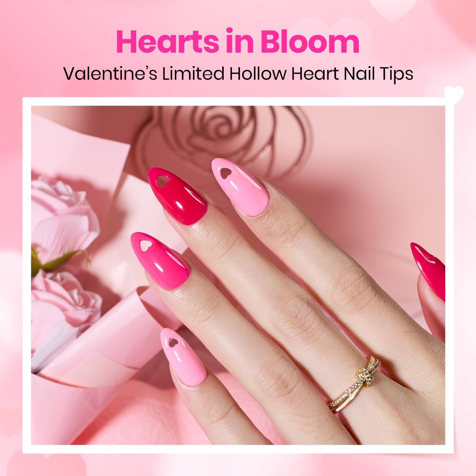 Beetles Tipex Lite Valentine Nails Tips - 16 Sizes 256pcs Heart Cutout Pre-Built Apex Almond Medium