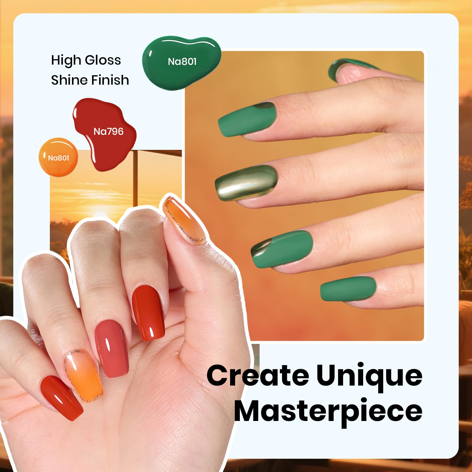 Hema Free Golden Hour - 6PCS Burgundy Orange Dark Red Green Gel Nail Polish Kit