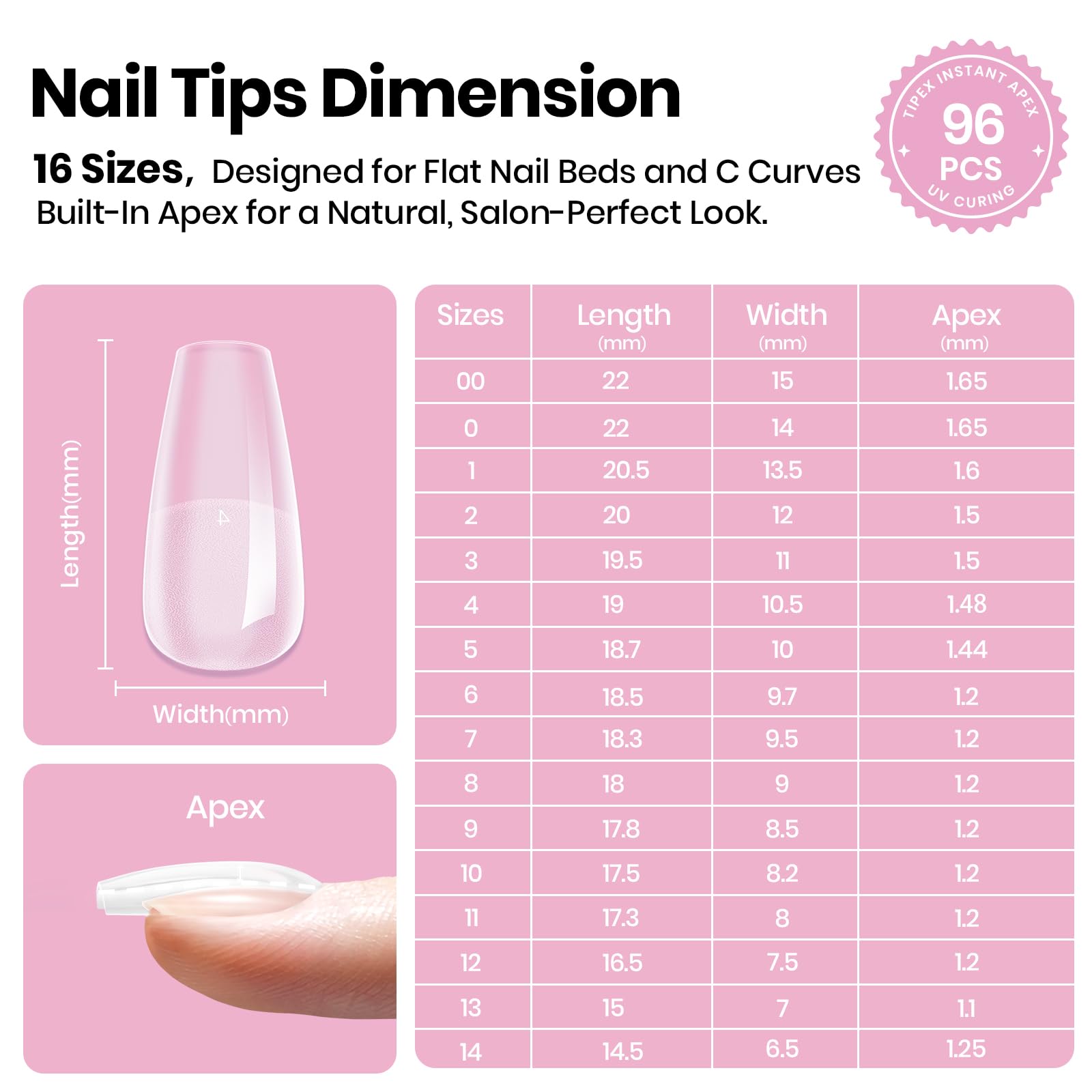 Beetles Tipex Lite Apex Nail Tips - Coffin Short 96pcs 16 Sizes