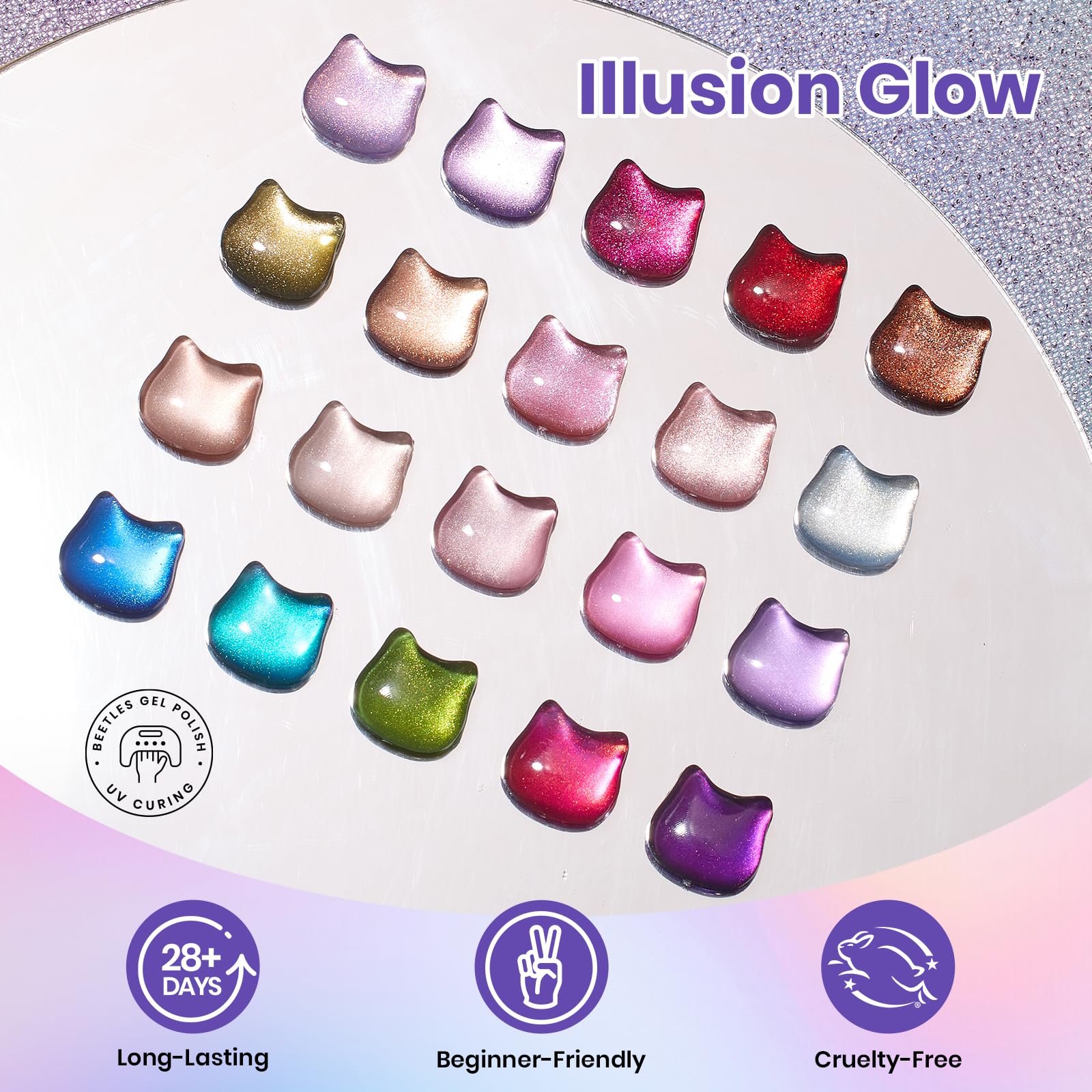 Beetles Gel Nail Starter Kit Illusion Glow Cat Eye Summer Nails 96Pcs 20 Colors With UV Light All-in-One Mani Kit