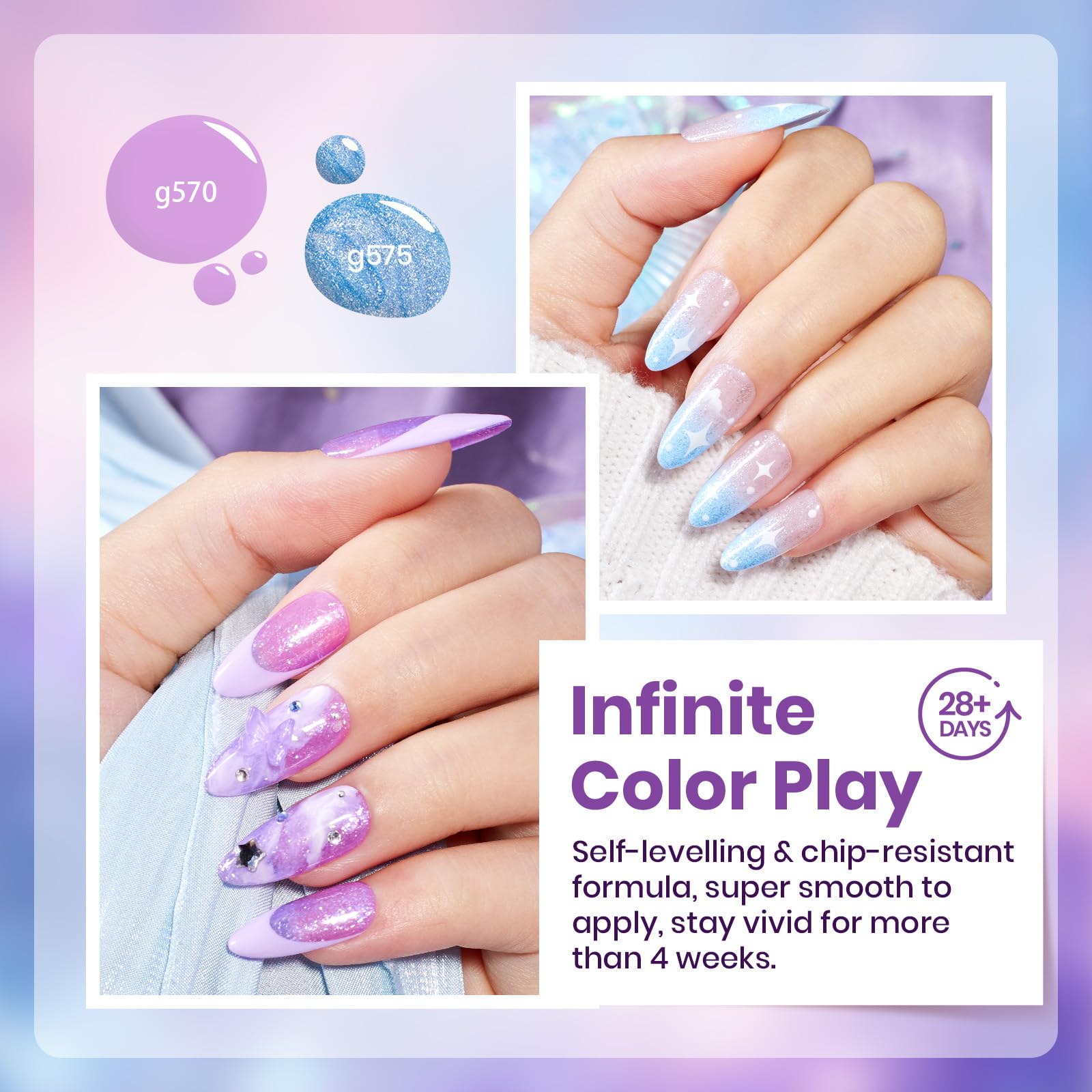 Beetles Purple Gel Nail Polish Set - Dreamscape Wander 6 Colors Purple Glitter Shimmer Cat Eye Gel Polish Kit