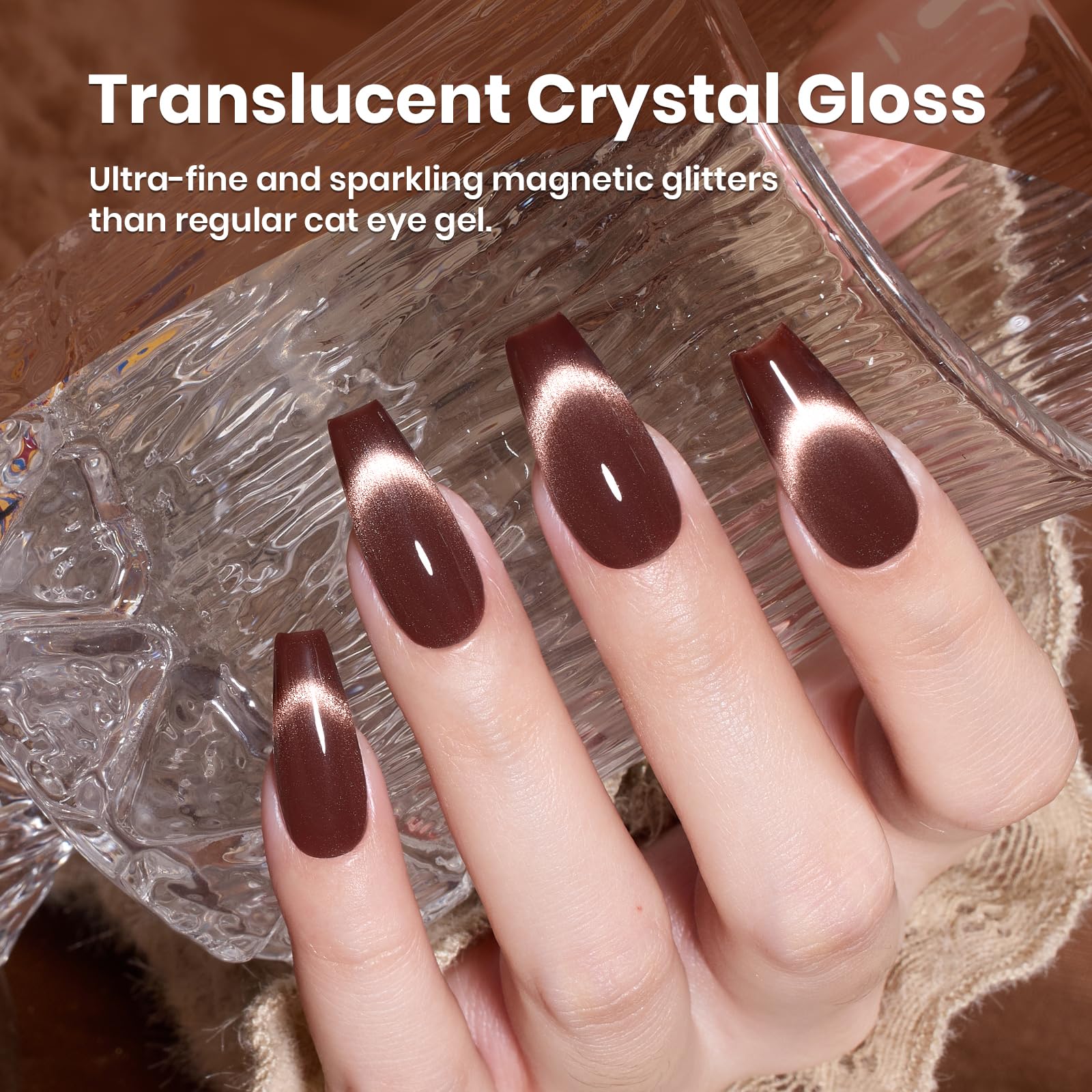 Cinnamon Girl Winter Nails - 15ML Fall Brown Velvet Cat Eye Magnetic Glitter Gel Nail Polish