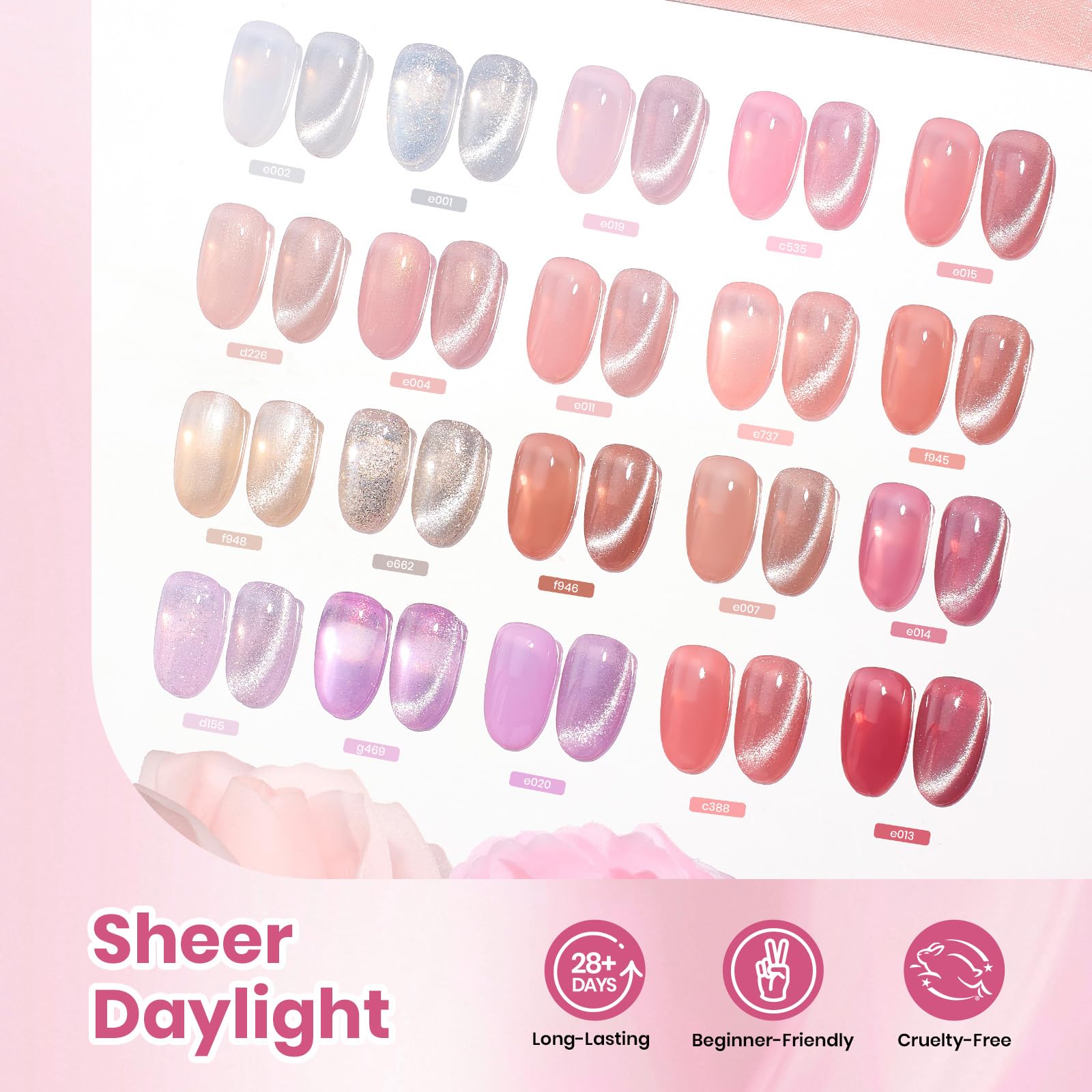 Beetles Gel Nail Starter Kit Sheer Daylight Cat Eye Summer Nails 80Pcs 20 Colors Jelly Gel Nude Red Purple Glitter All-in-One Mani Kit