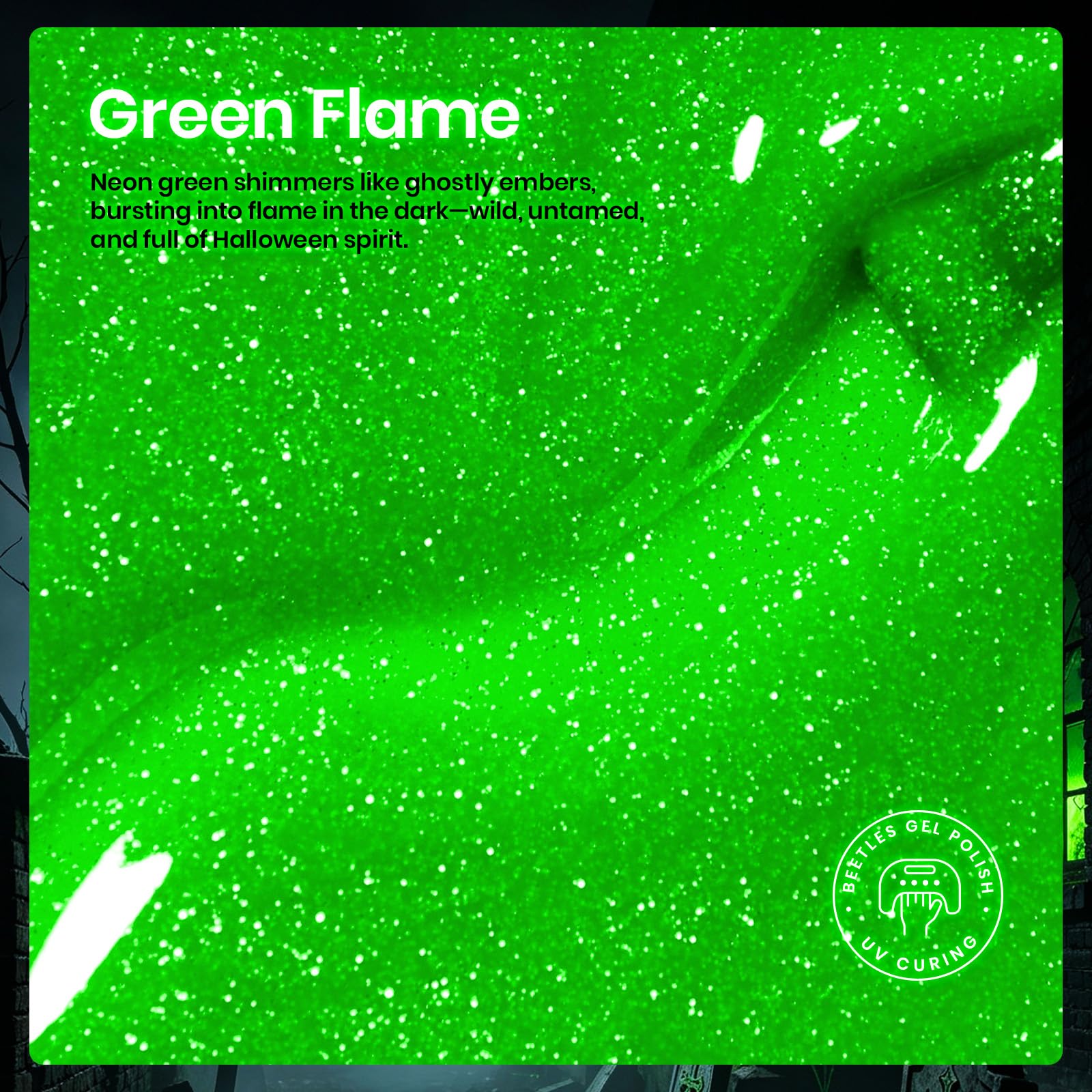 Green Flame-Beetles Halloween Glow In The Dark Gel Nail Polish 15ML Neon Green 2026 Limited Edition