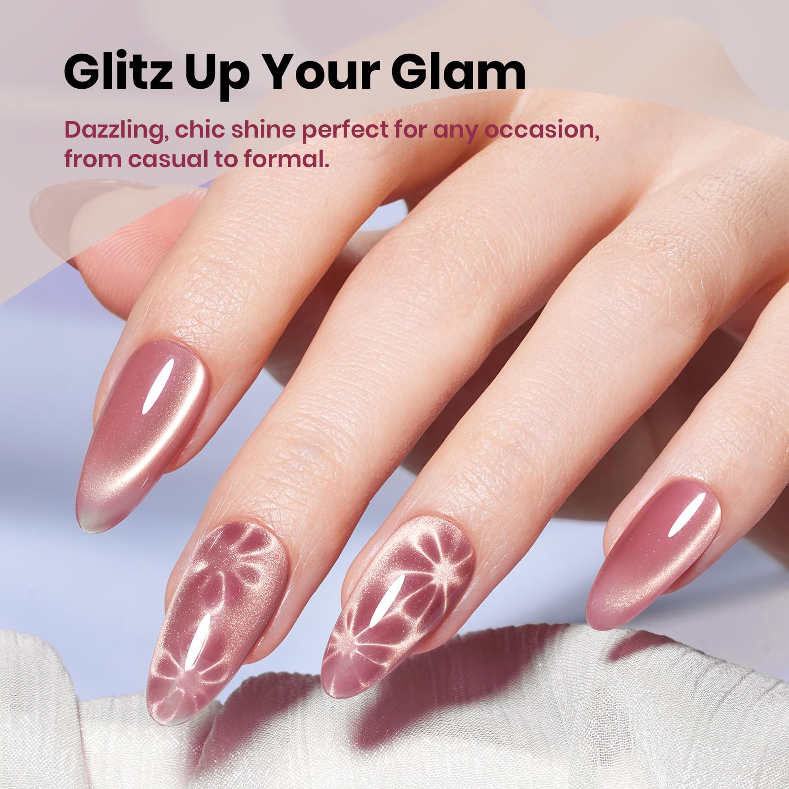 Sunlit Champagne  - 15ML Peach Pink Glass Cat Eye with Gold Powder Magnetic Glitter Gel Polish