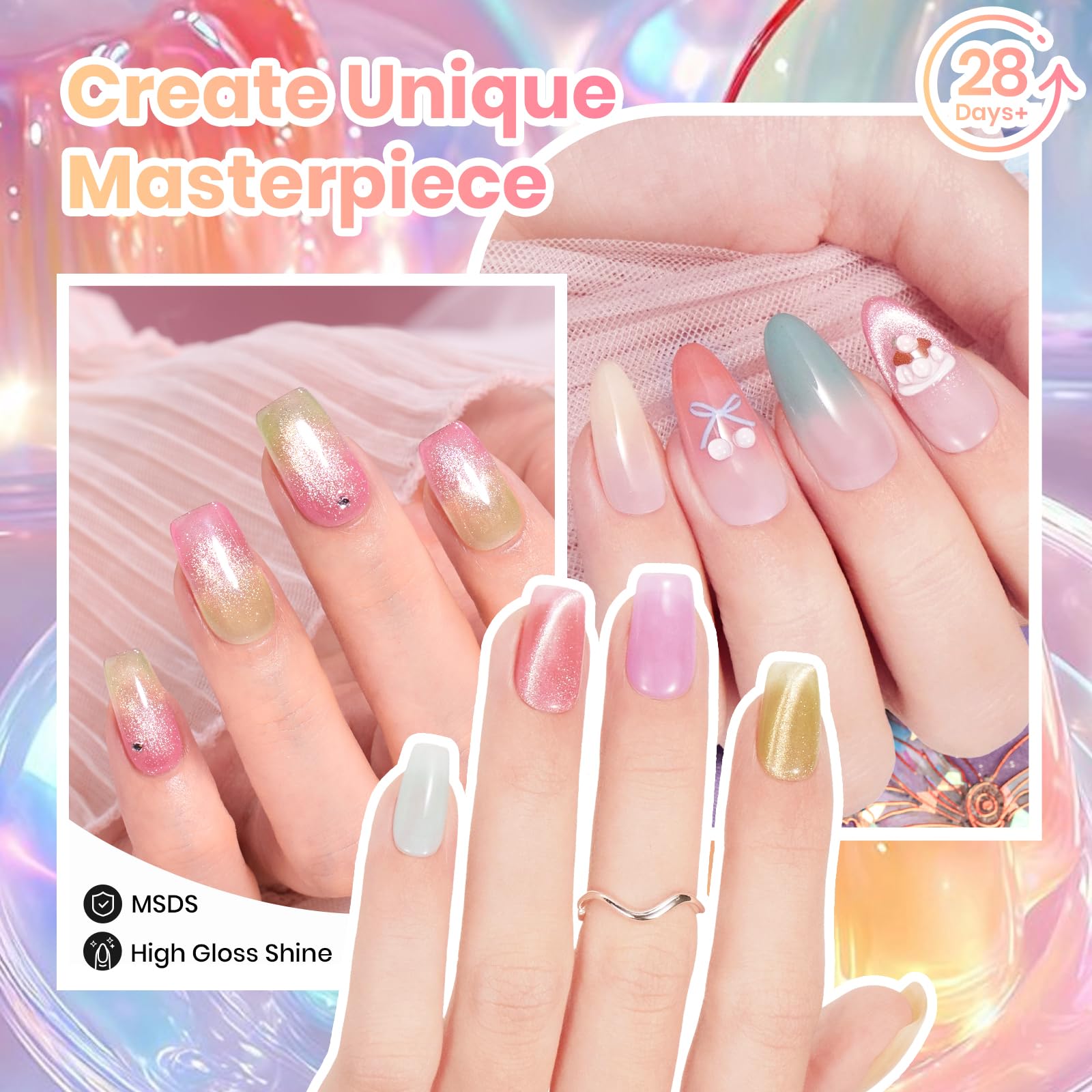 Beetles Soft Glow Pudding 6 Colors Summer Nails Jelly Pastel Pink Cat Eye Glitter Gel Nail Polish Set