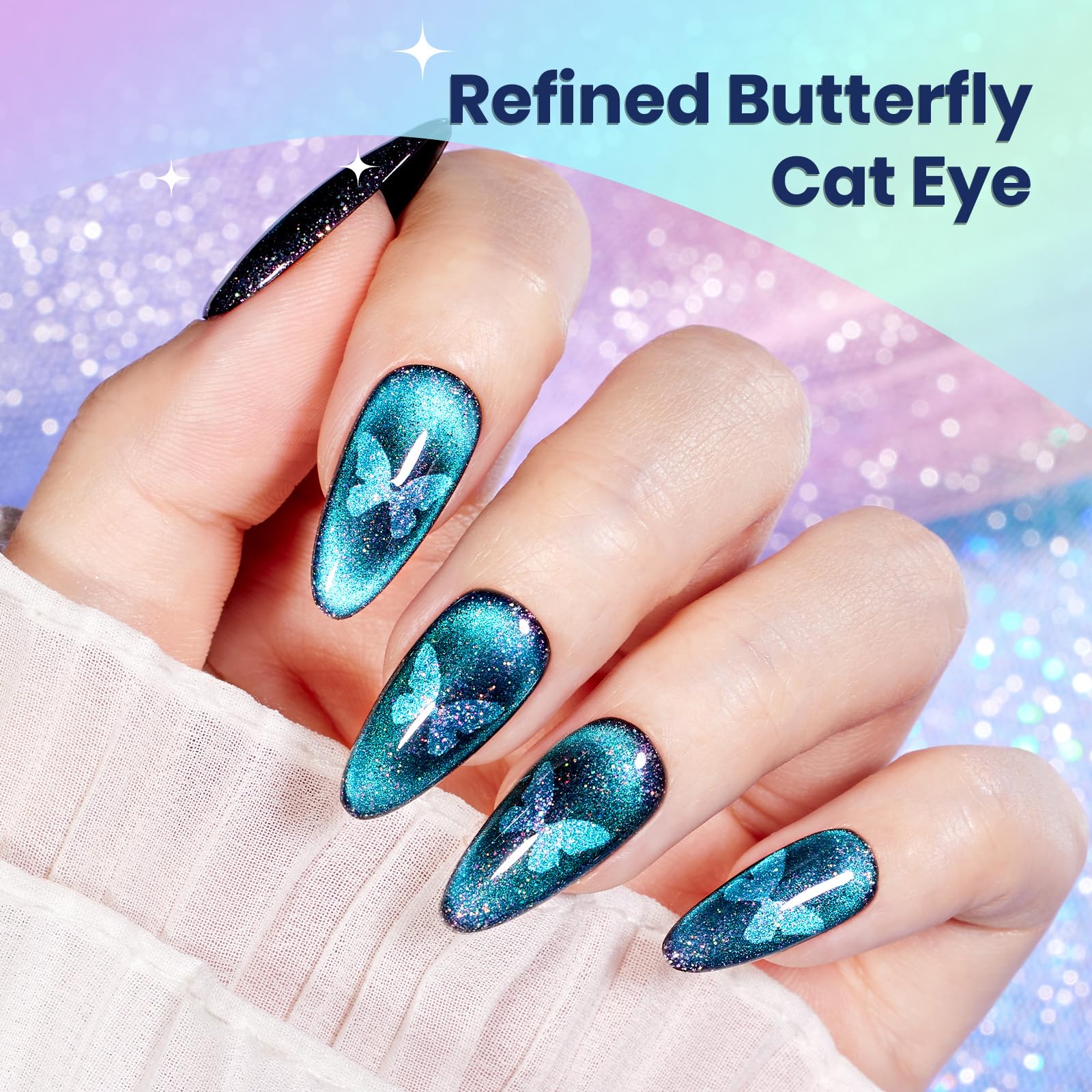 Beetles Holo Blue Dream Galaxy Cat Eye Gel Nail Polish 15ML Glitter Polish Magnetic Shimmer Effect