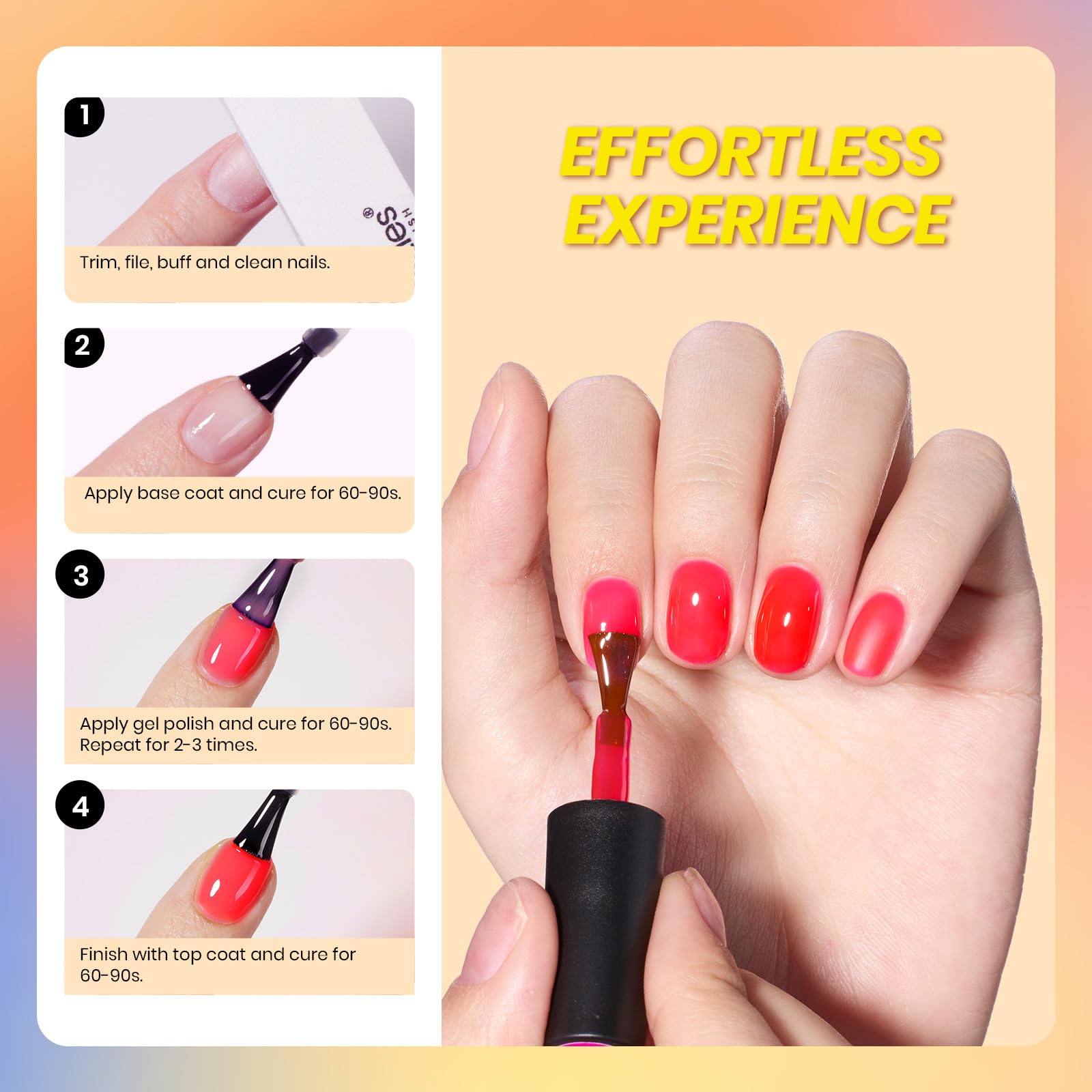 Beetles Gel Polish Neon Jelly - 6 Colors Sheer Hot Pink Red Orange Purple Blue Yellow Summer Nails Set