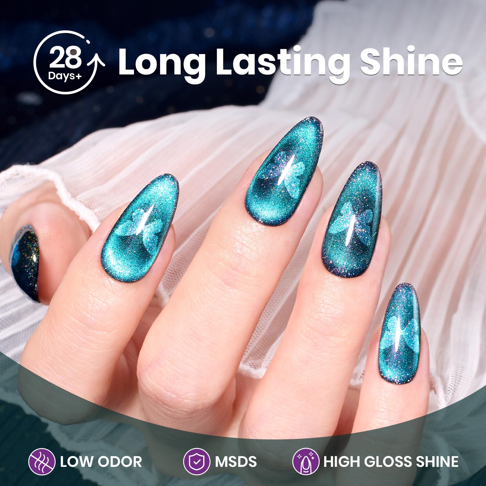 Beetles Interstellar Mirage Blue Purple Cat Eye Gel Nail Polish 15ML 9D Chameleon Blue Glitter
