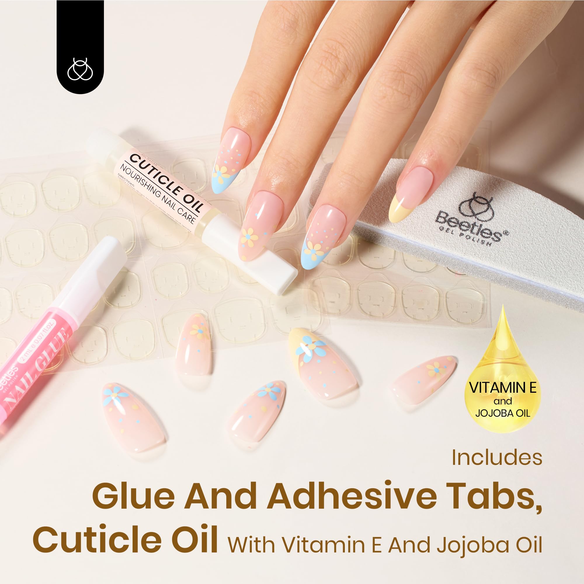 First Blossom | Beetles X PRESS BARE Press On Nails Medium Almond  Girls (15 Sizes-30Pcs)