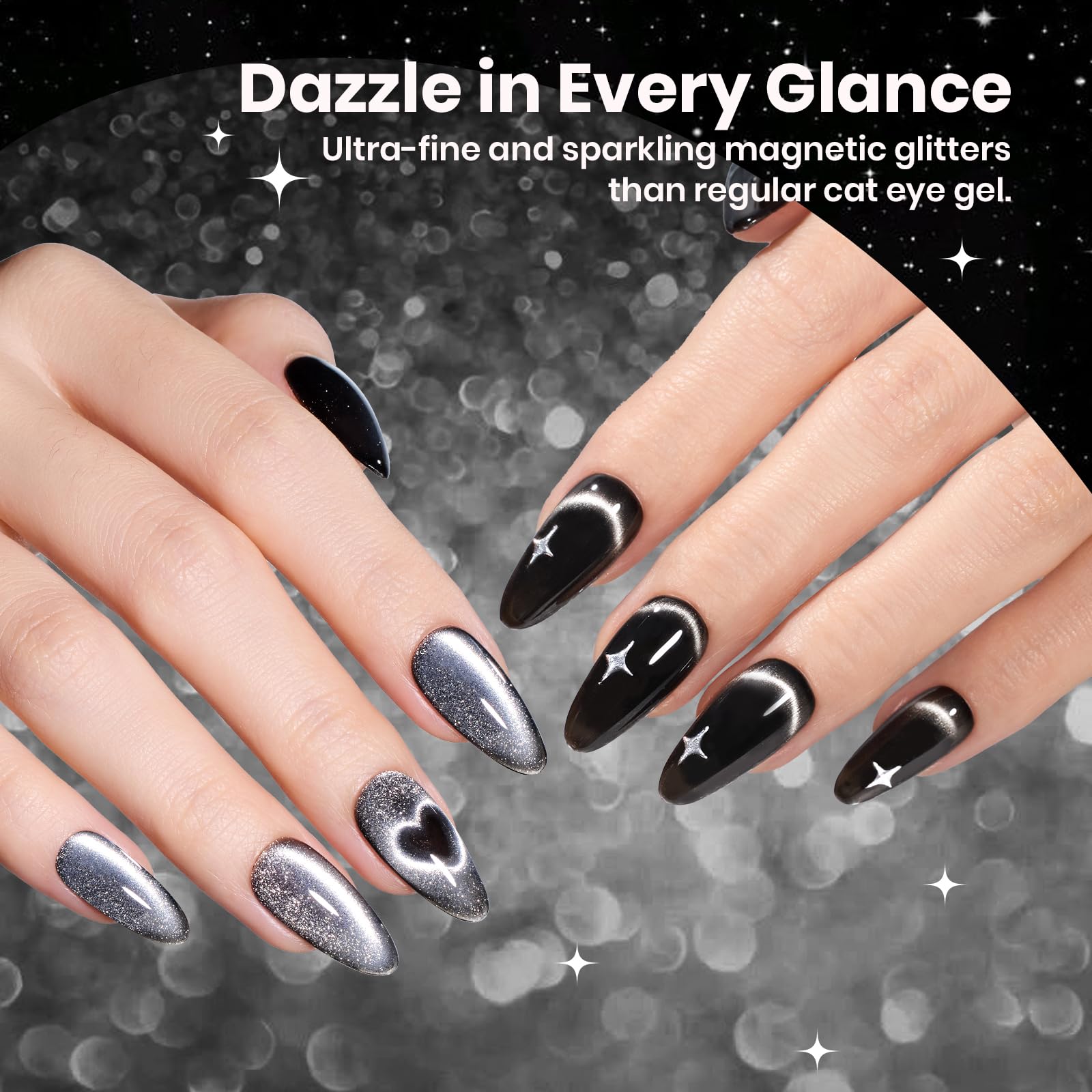 Beetles Sparkling Platinum 6 Colors Twilight Gleam Shine Cat Eye Glitter Shimmer Gel Nail Polish Set
