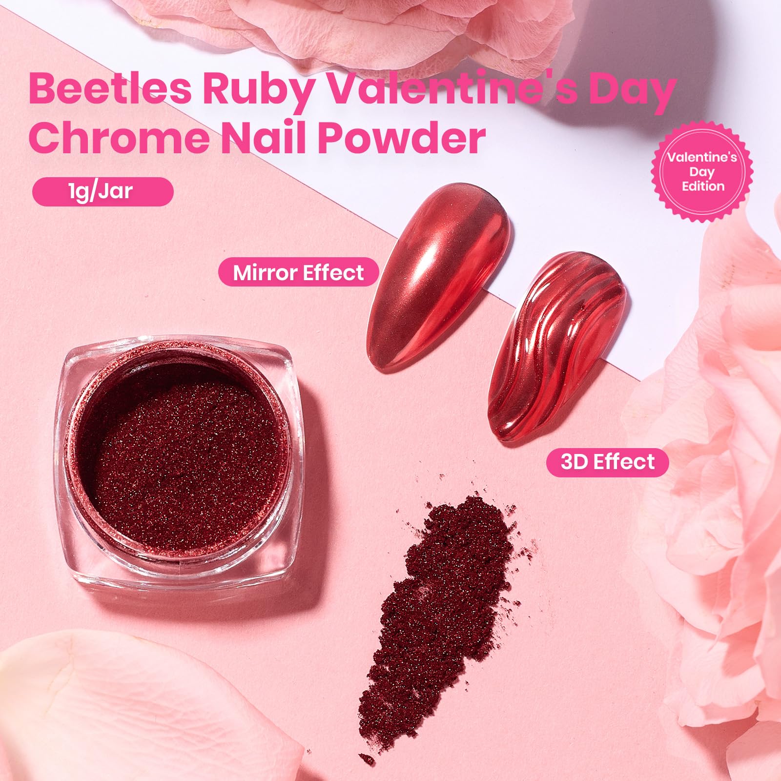 Beetles Valentines Red Chrome Nail Powder Mirror Effect Chrome Powder