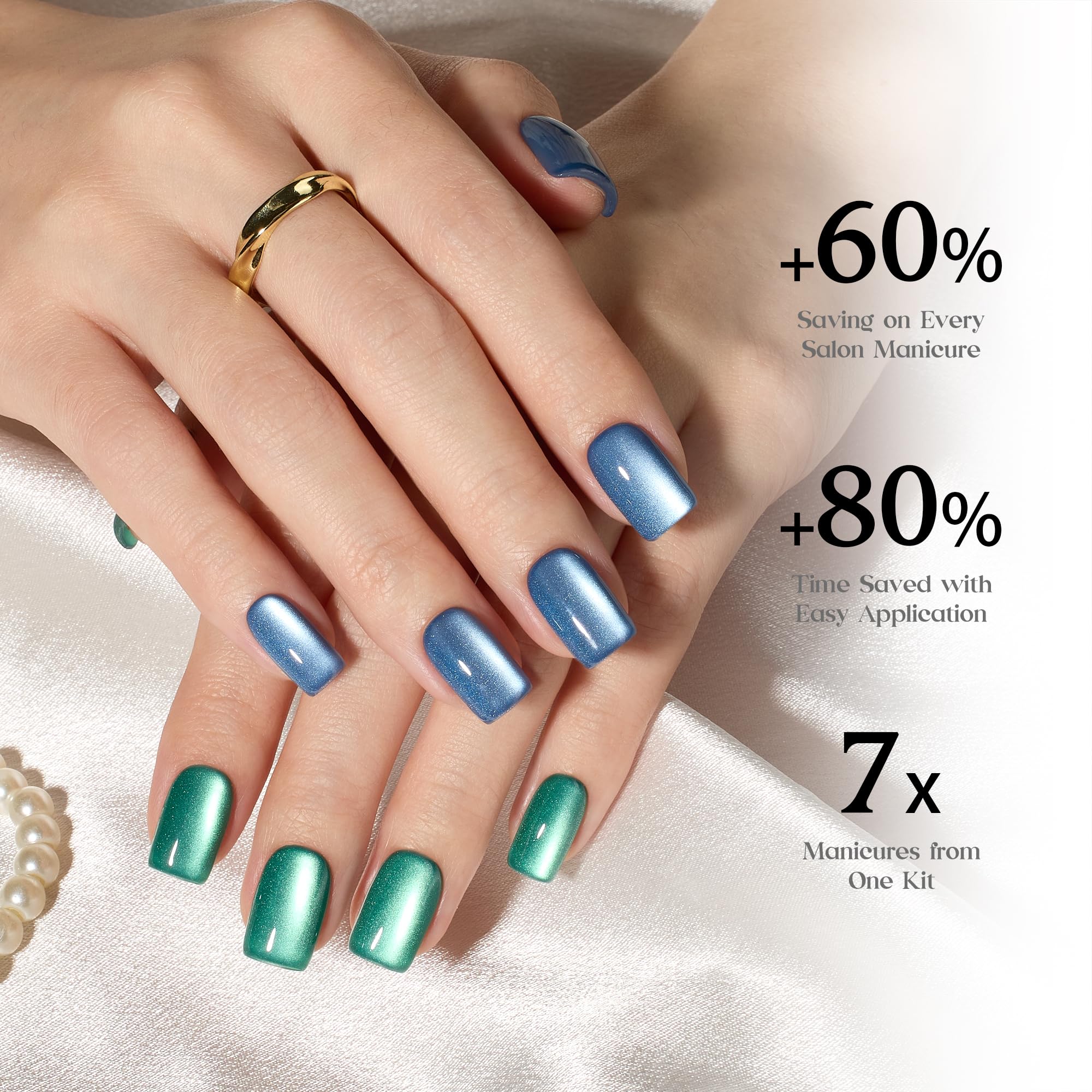 Beetles  Plus Cat Eye Nails Galaxy Aurora - 16 Sizes 224 Pcs 7 Colors Short Square Press On Nails
