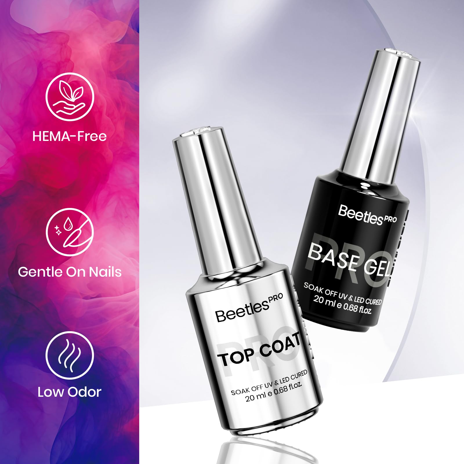 Beetles Pro Gel Top Coat and Base Gel Nail Polish - 20ml Upgraded Super Shine Finish