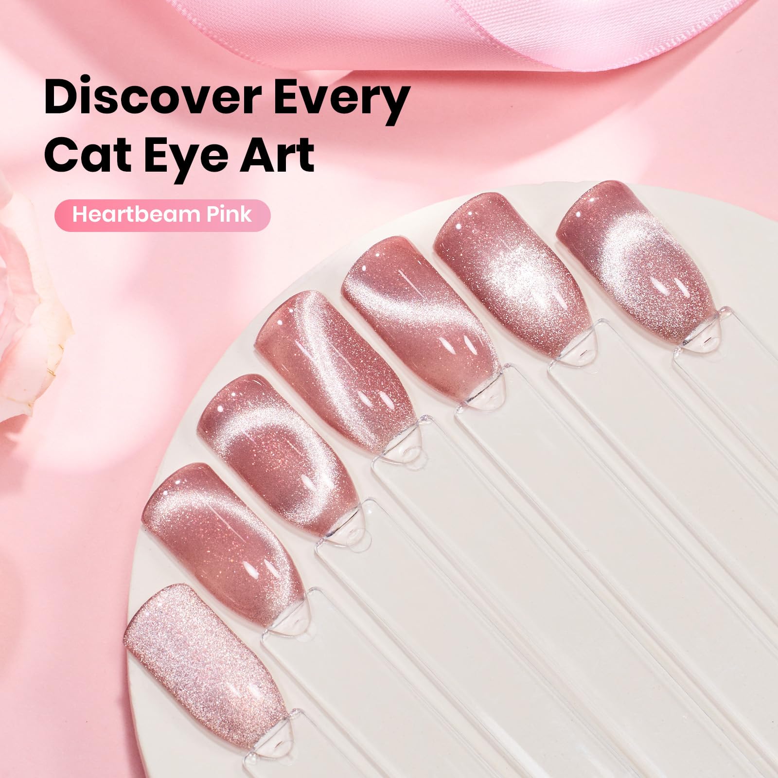 Beetles Heartbeam Pink Gel Nail Polish - 15ML Valentine Nails Pink Cat Eye Glitter Nail Polish