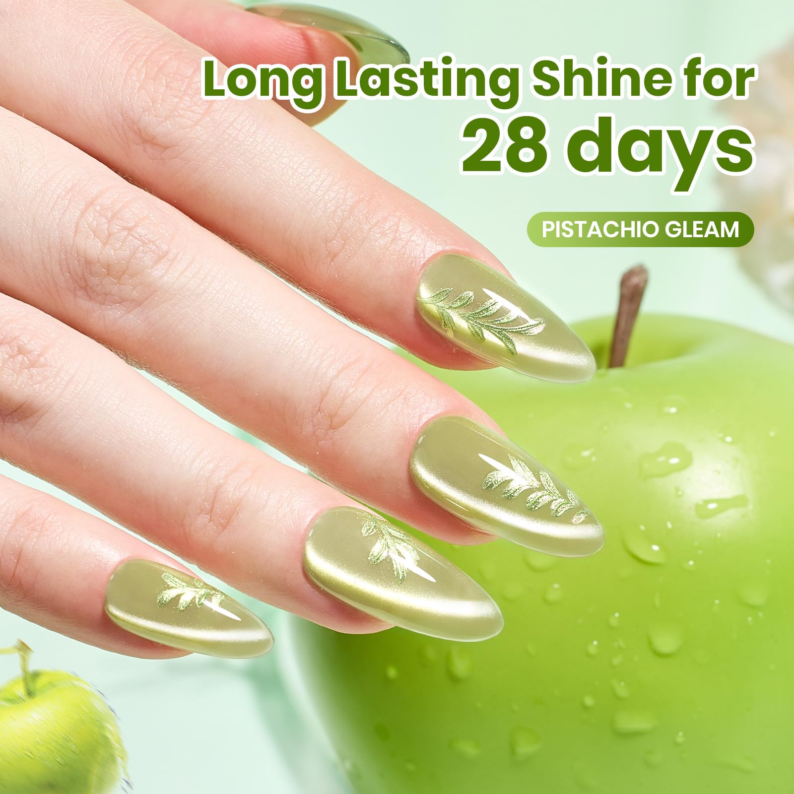 Beetles Pistachio Gleam Green Cat Eye Gel Nail Polish - 15ML Spring Gel Polish Light Green Cat Eye