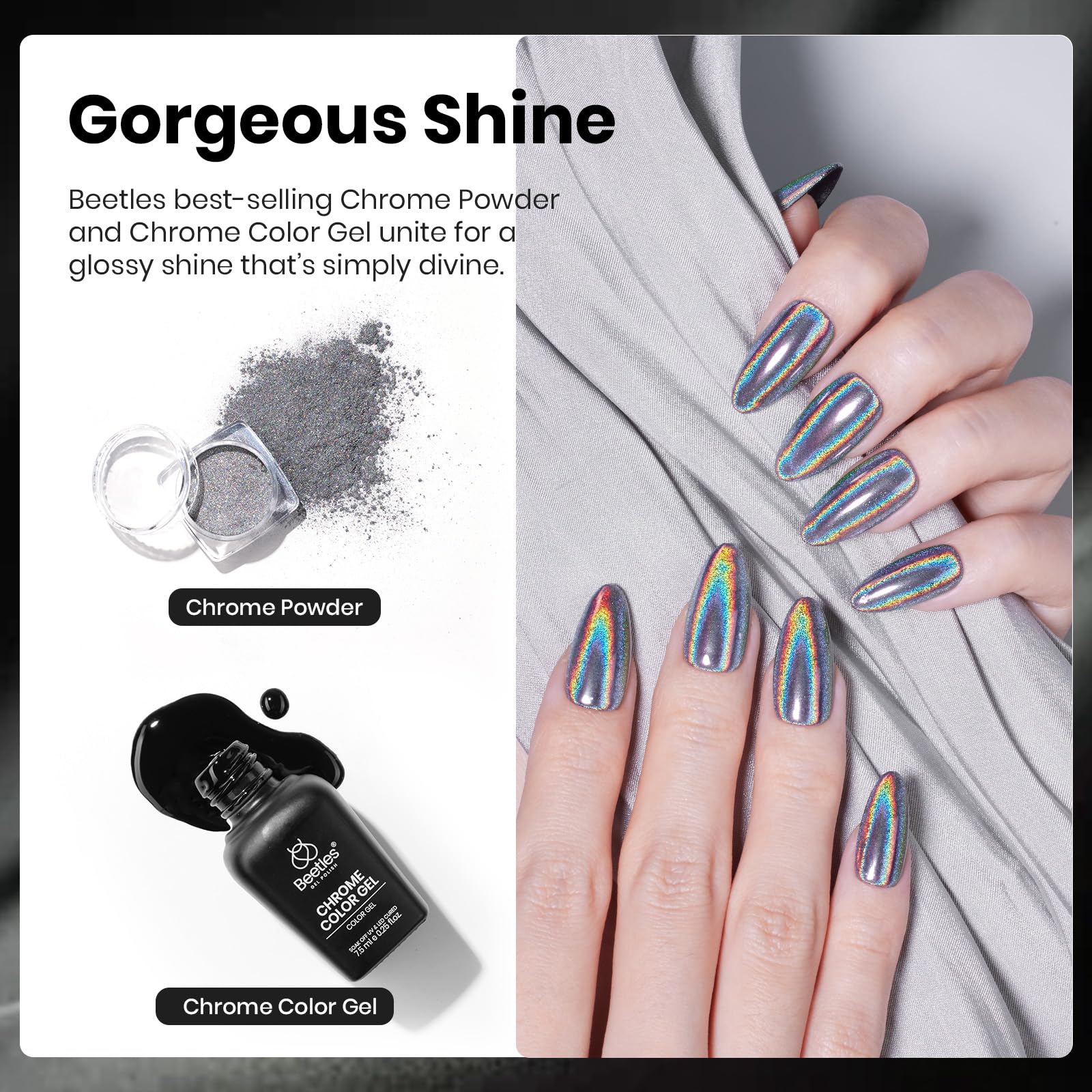 Silver Chrome Nail Powder Set|7.5ml Gel Polish Colors Glitter Gel Star Nails