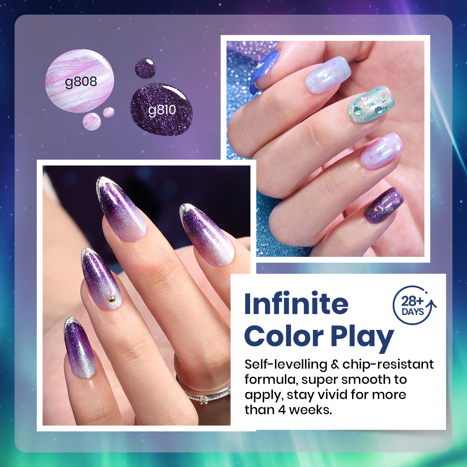 Beetles Glitter Gel Polish Set – Kaleido Galaxy 6 Colors Easter Shimmer Chameleon Blue Green Purple UV LED Gel Nail Polish Sparkly Nail Gel Kit