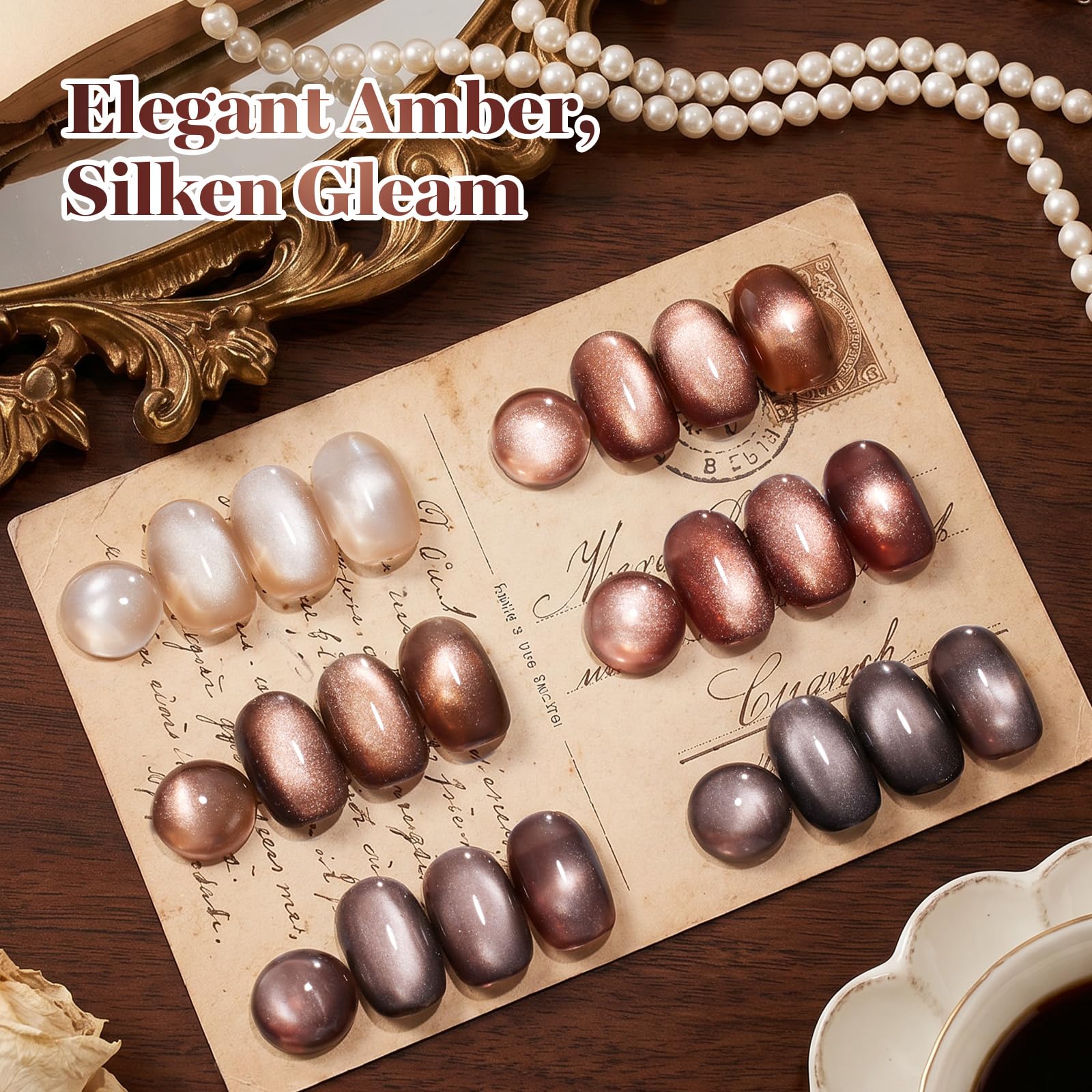 Beetles Gilded Amber Brown Cat Eye 6 Colors 15ML Gel Nail Polish Set Fall Winter Nails
