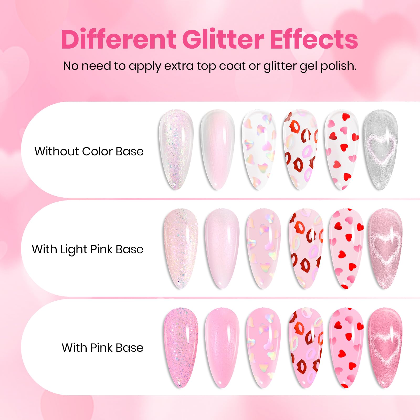 Beetles Valentine Nails Gel Top Coat Set - 6Pcs 10ml Heart Sparkle Cat Eye (Valentine's Limited)