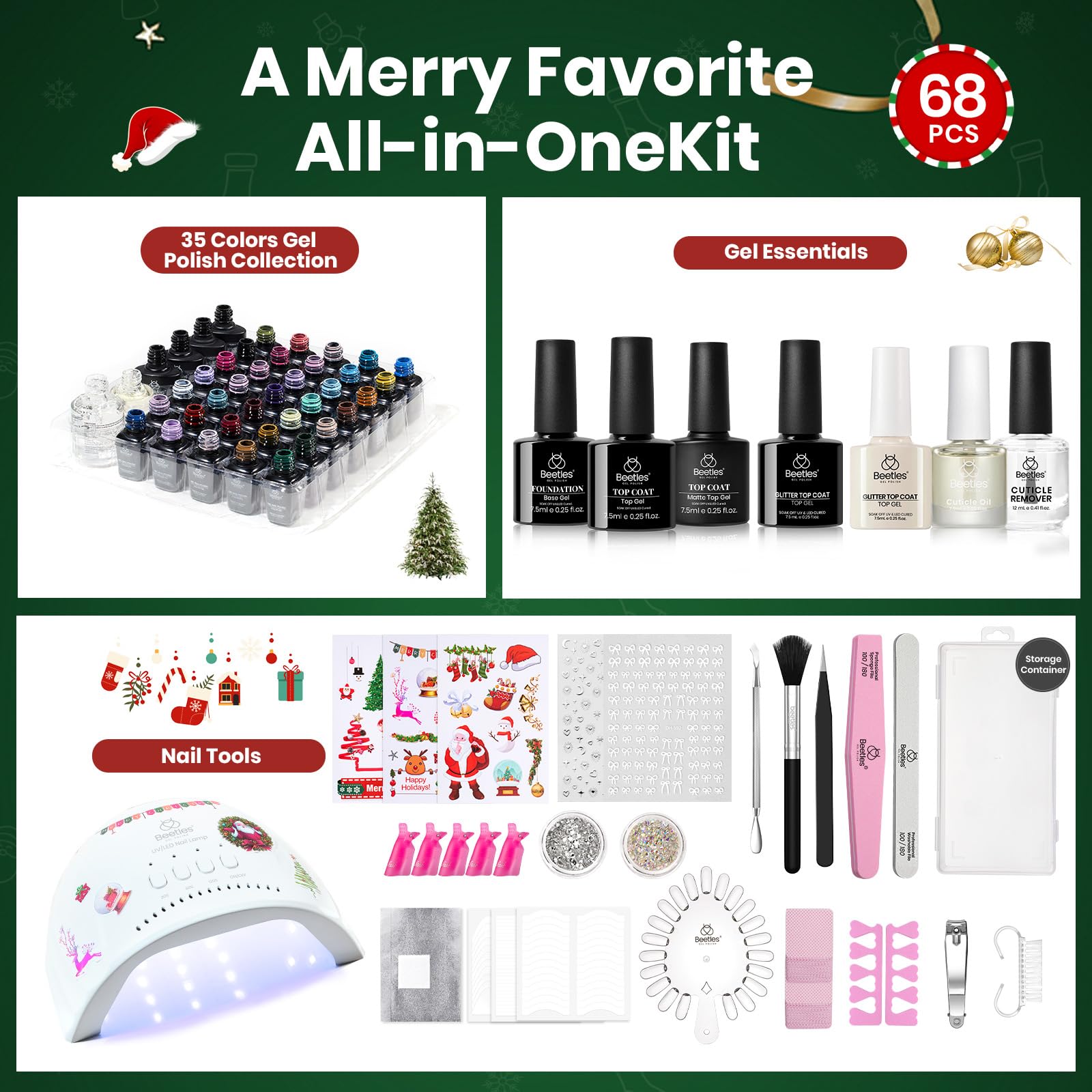 Beetles Gel Nail Polish Kit 66 Pcs with UV Light - 35 Color Christmas Gel Nail Kit Gifts