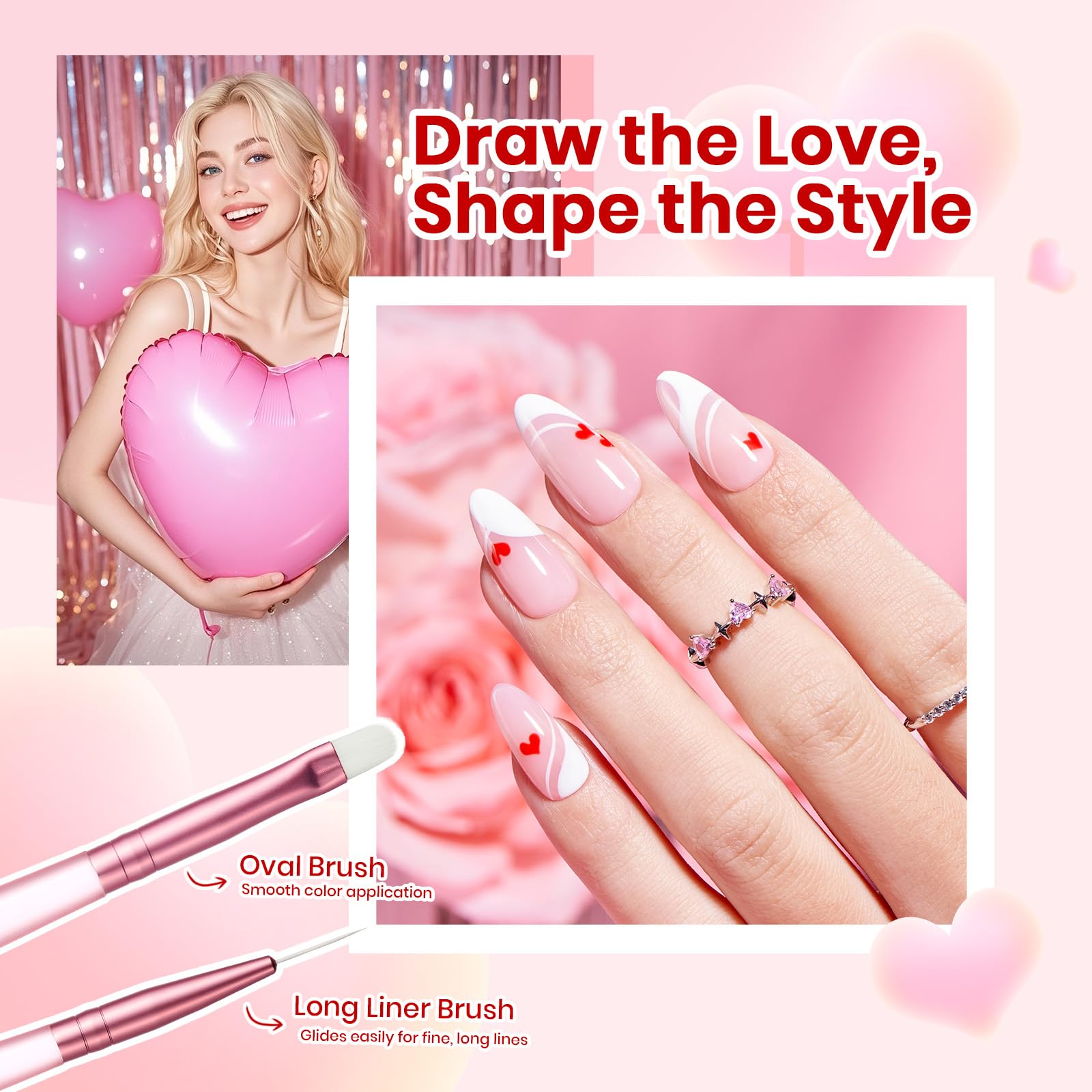 Beetles Valentines Nail Art Brushes 6pcs – Cherish Nail Art Tools Liner Brushes