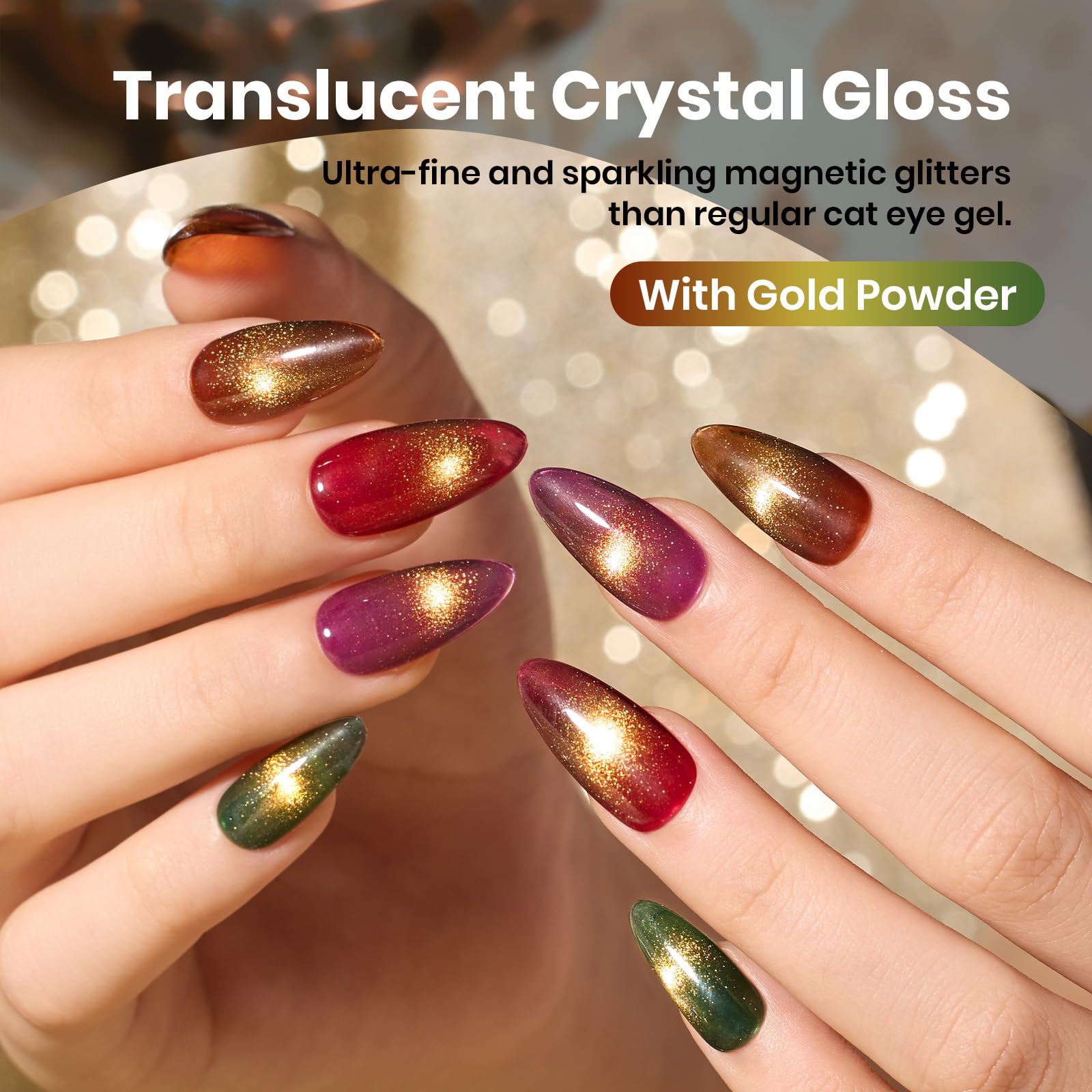 Beetles Gilded Lull Winter Nails Cat Eye Gel Nail Polish Set - 6 Colors Jelly Brown Purple SilverGlitter Gel Nail Kit