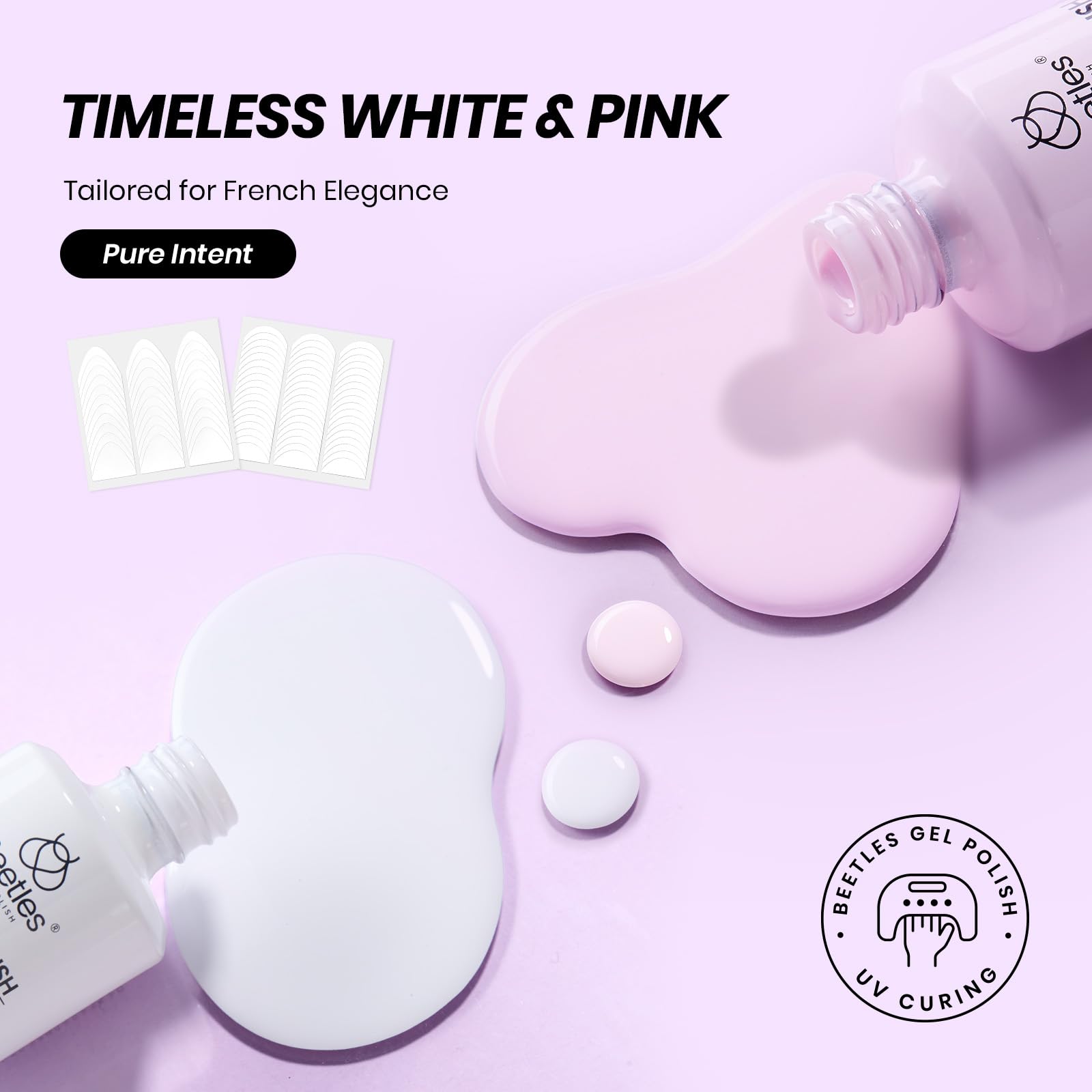 Beetles French Tip Gel Polish Set - White Nude Pink Gel Nail Polish Set Soak Off UV LED with 2 Styles Classic French Nail