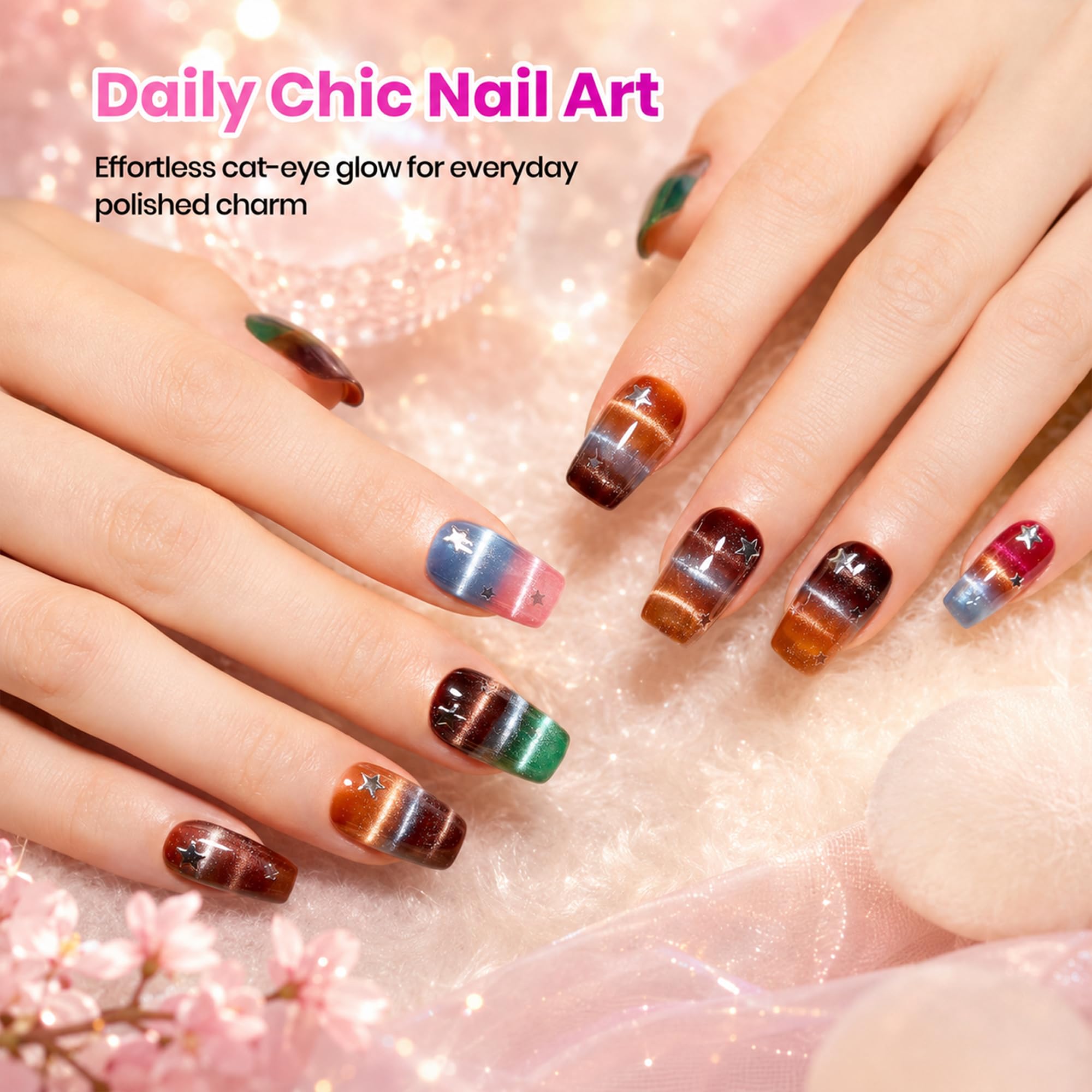 Beetles Timeless Gleam Cat Eye 20 Colors Summer Nails Gel Polish Set Glitter With Magnetic Base Matte Glossy Top Coat