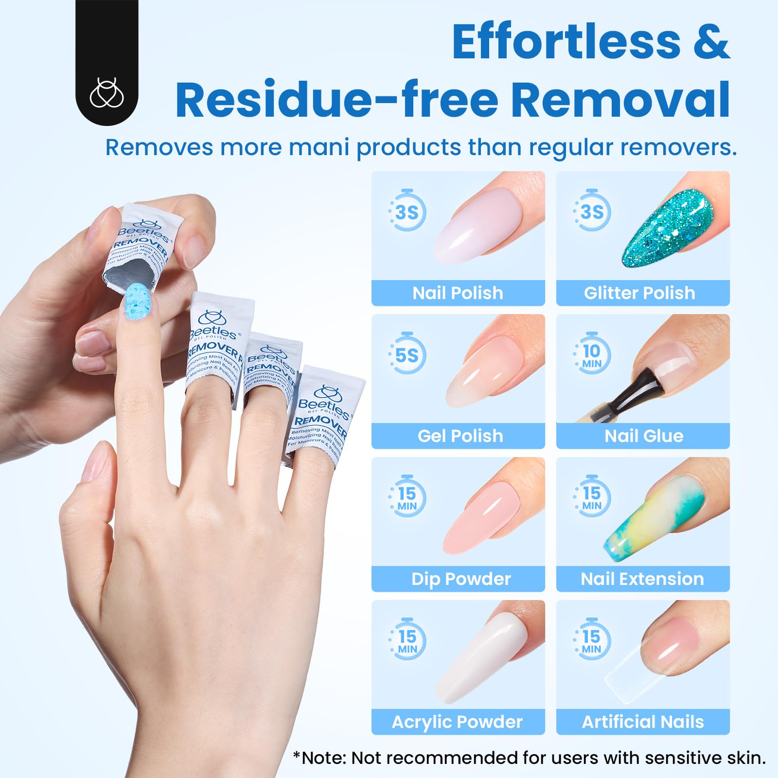 Beetles Nail Polish Remover Pads - 150Pcs Individually Wrapped Pro Remover