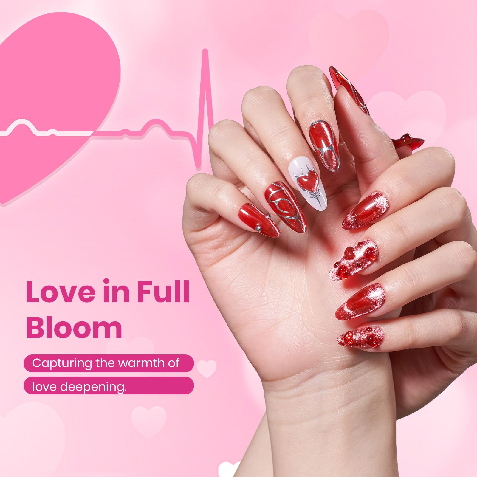 Beetles Love Signal Pink Gel Nail Polish Set - 6 Colors Valentine Nails Pink Cat Eye Glitter Gel Polish Kit