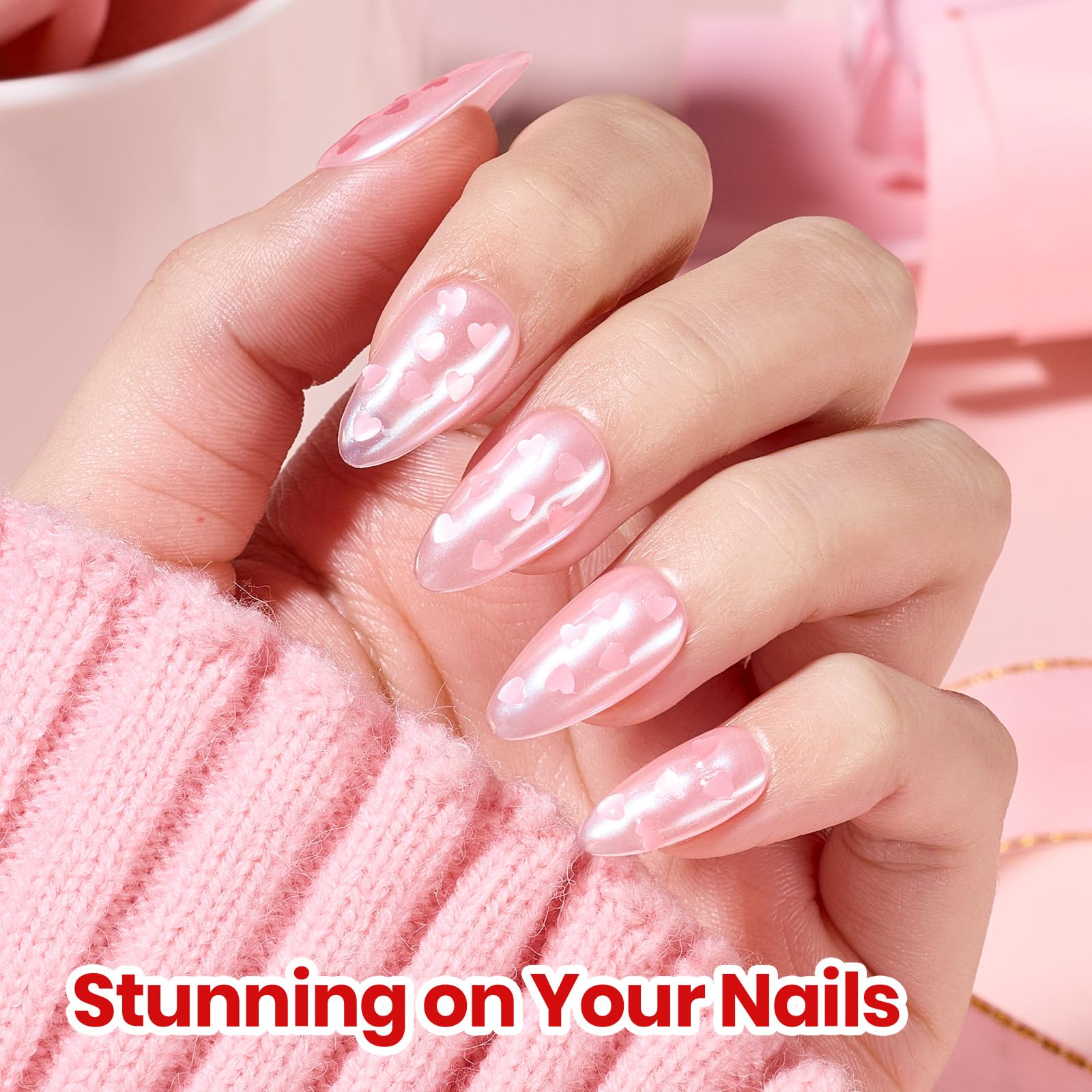 Beetles Valentines Nails Polish - 15ml/0.51Fl Oz Pink Heart Sweetheart Glow Glitter Top Coat