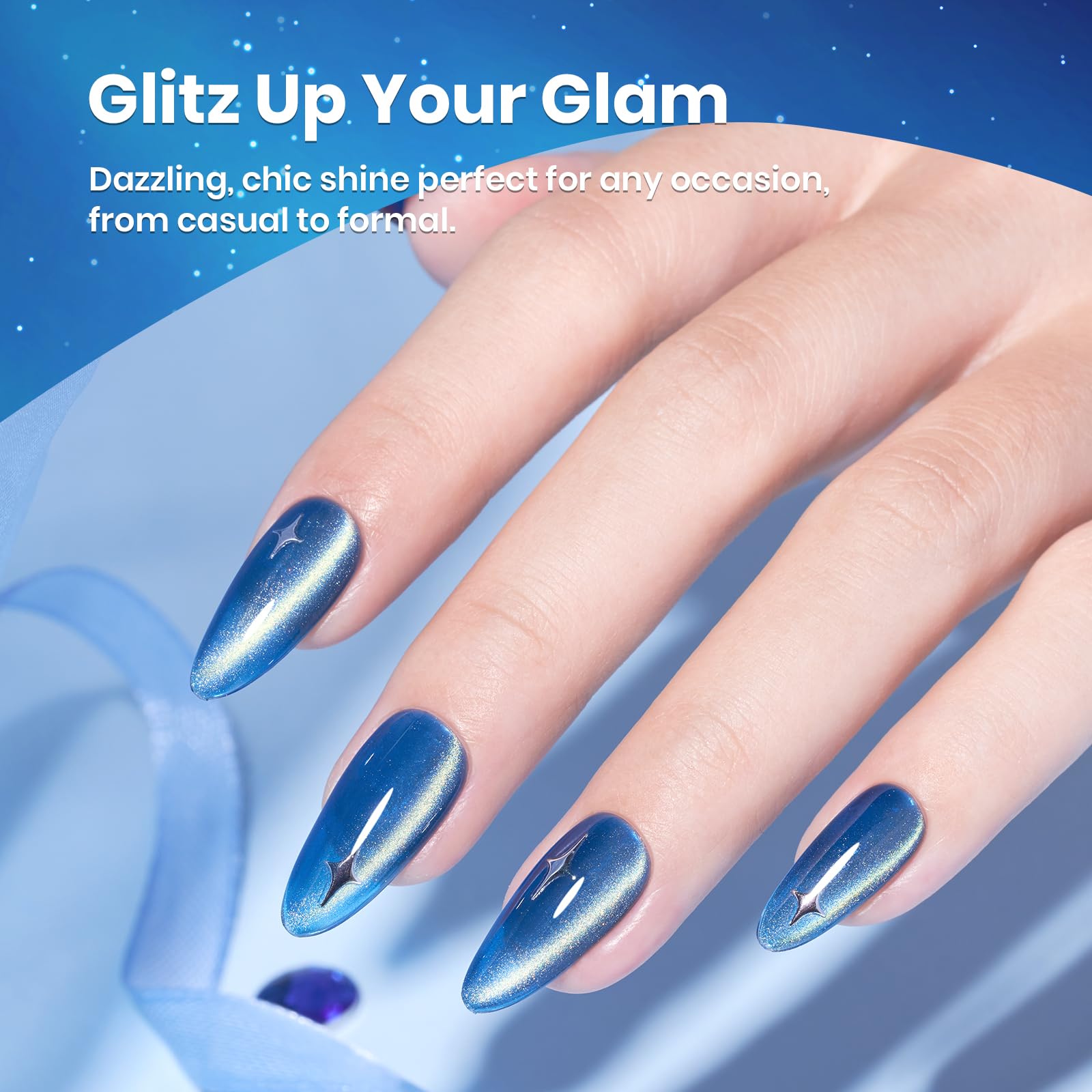 Stellar Whisper Nails  - 15ML Blue Glass Cat Eye Glitter Magnetic Gel Polish
