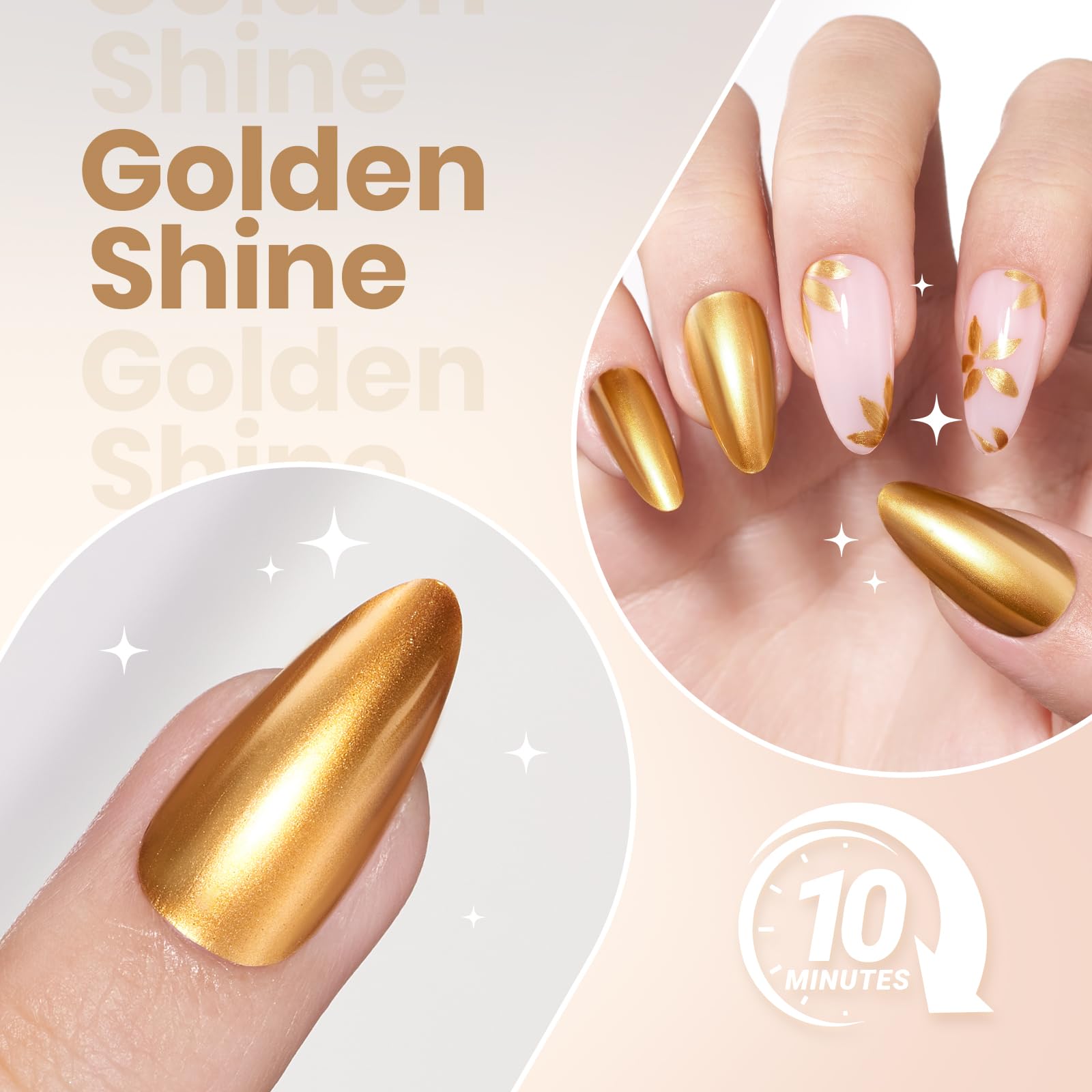 Beetles Mirror Gold Nail Polish – Golden Shine Quick-Drying Metallic Fingernail Polish Glossy Mirror Shine