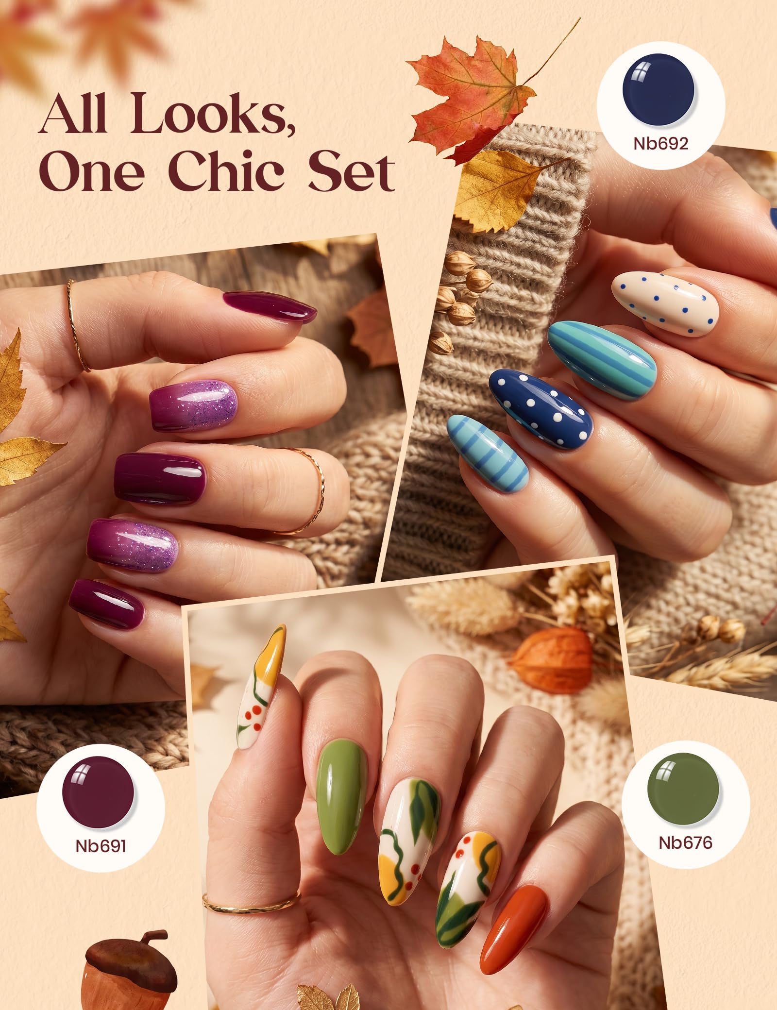 Beetles Retro Reverie Gel Nail Polish Set Hema-Free 30 Colors Autumn Burgundy Orange Colors