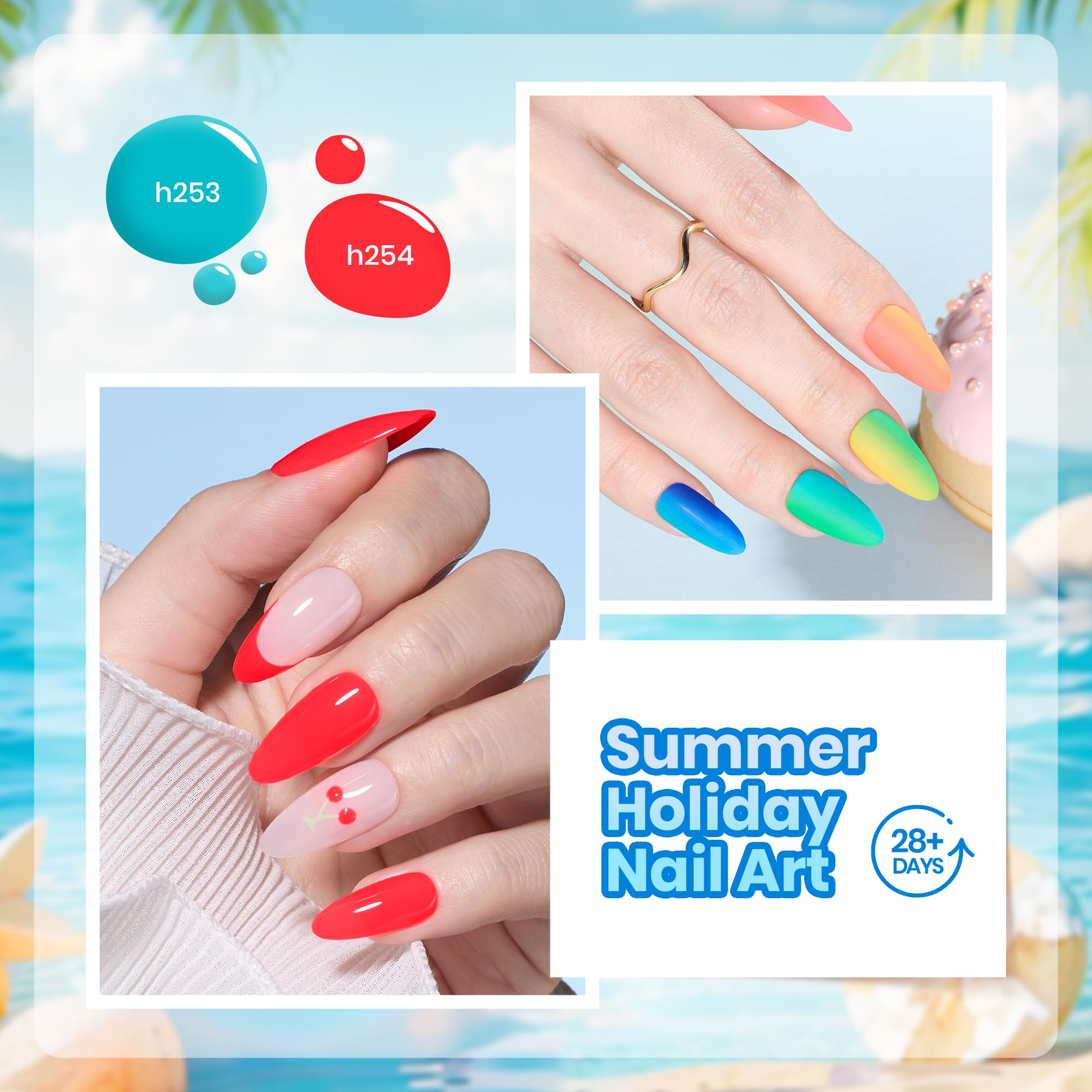 Beetles Dreamy Summer 6 Colors Nails Art Hot Pink Blue Yellow Green Gel Nail Polish Set